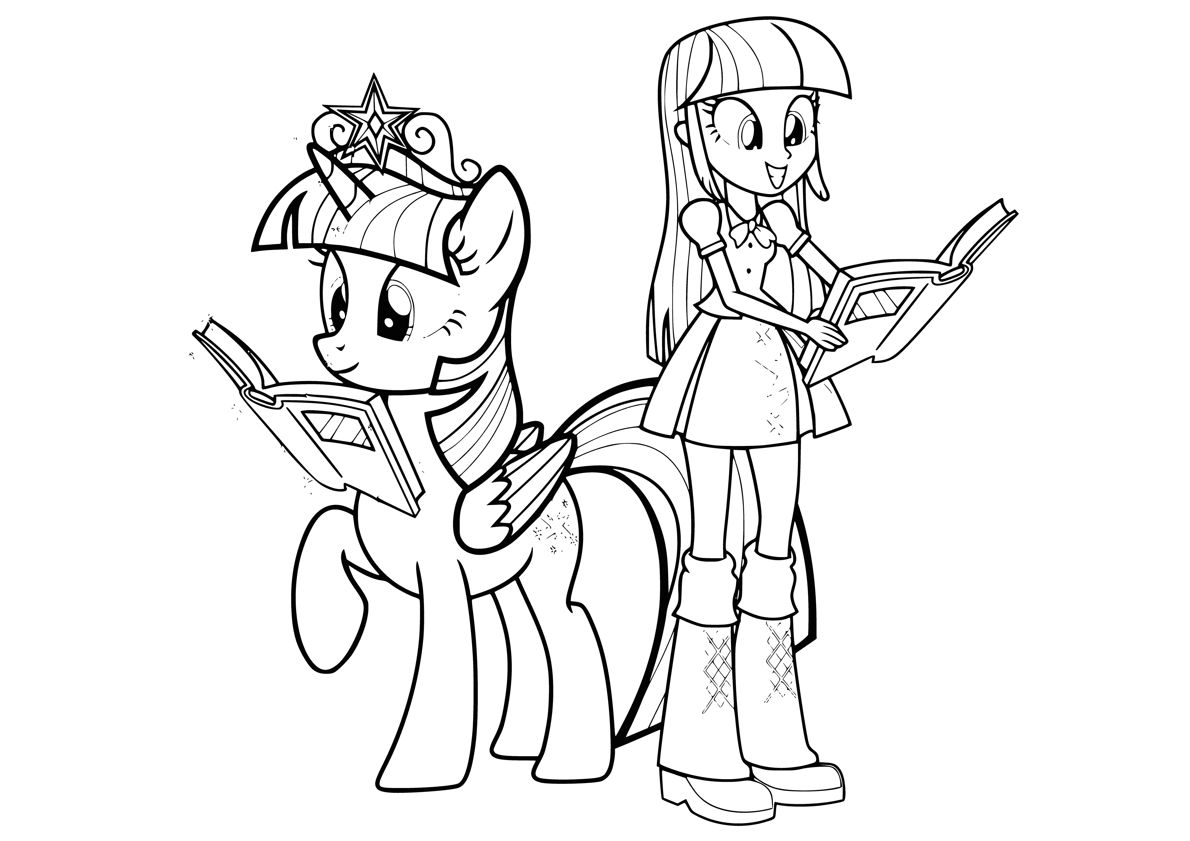 Pony Twilight Sparkle e la ragazza Twilight Sparkle pagina da colorare
