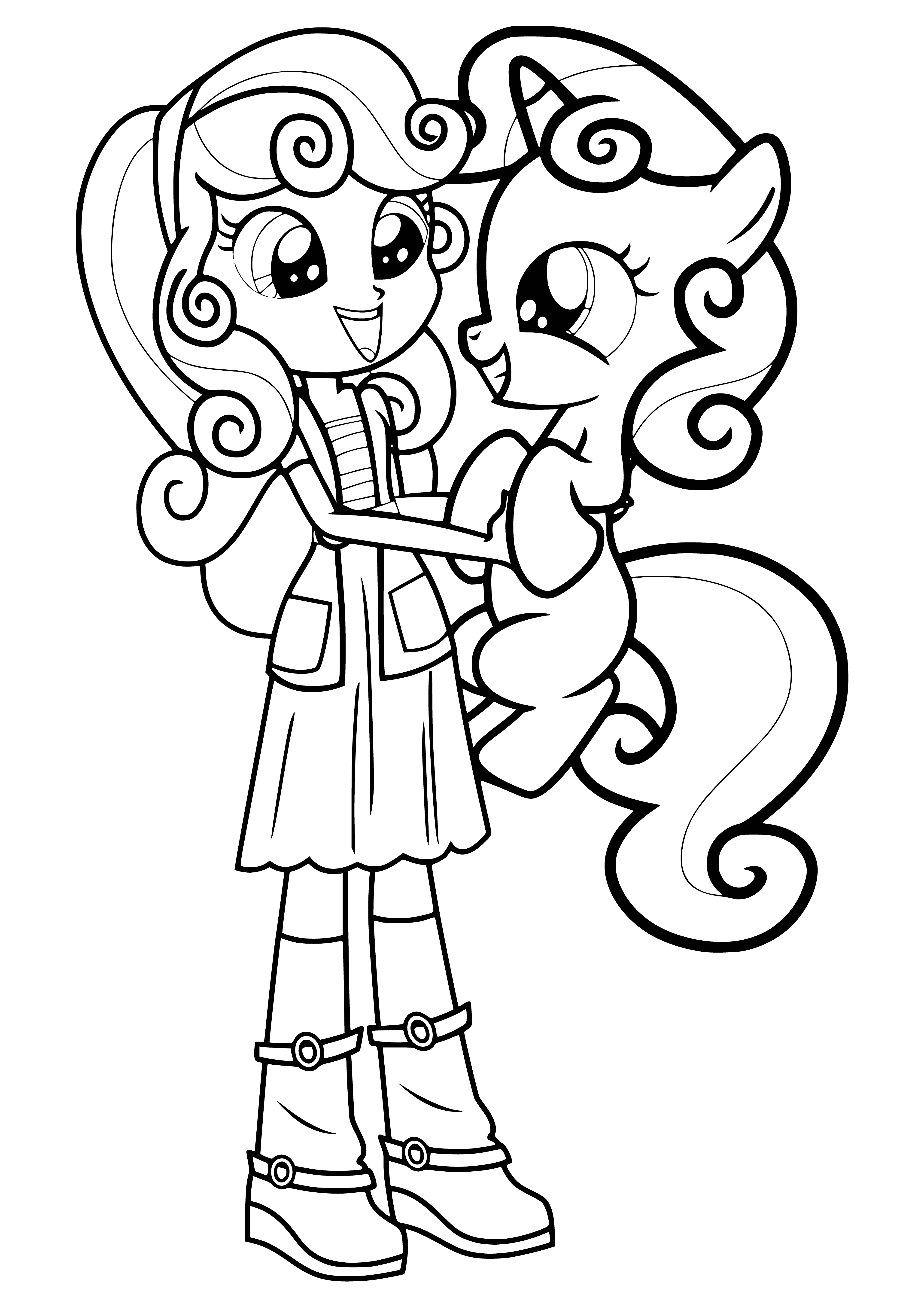 coloring page: Belle is a baby girl-pony with blue eyes, blonde hair & a pink bow. She wears a pink dress with a white collar. #cutie