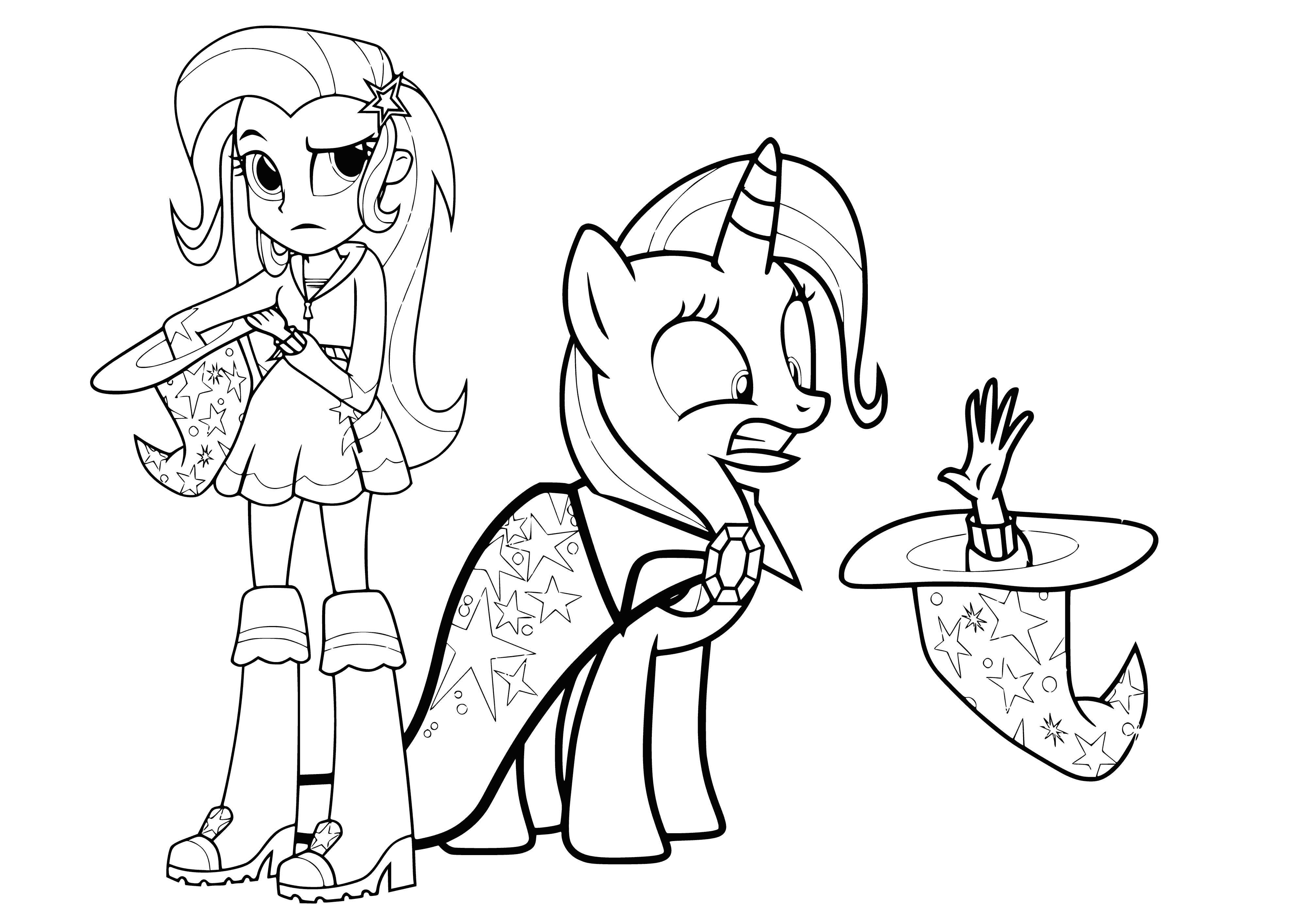 Trixie and her pony stand together, ready to take on the world. Trixie has her wand, her pony, and her confidence. #magic
