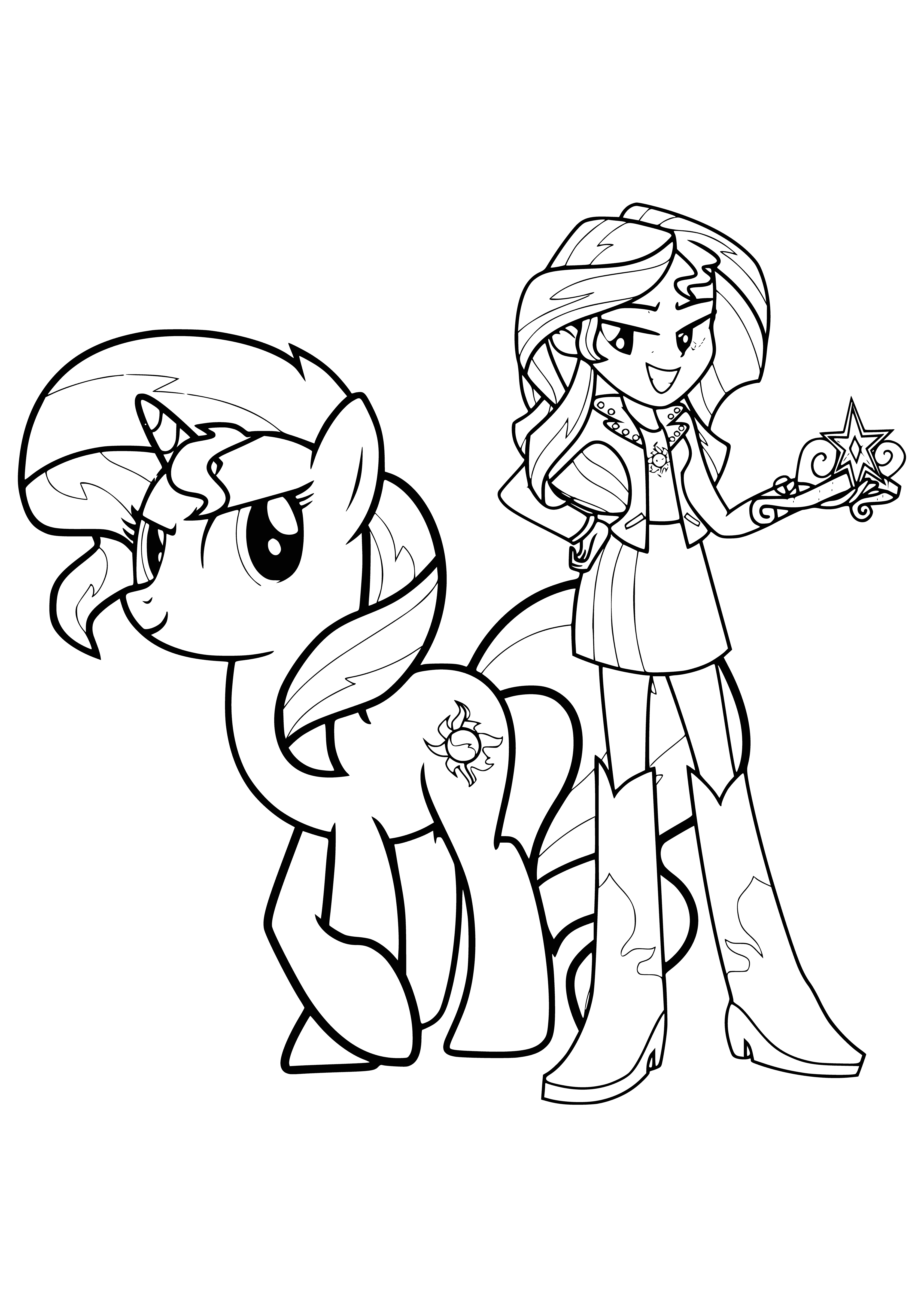 coloring page: Girl w/ long purple hair & wearing purple headband, dress & white undershirt is Sunset Shimmer. #MyLittlePony #Coloring