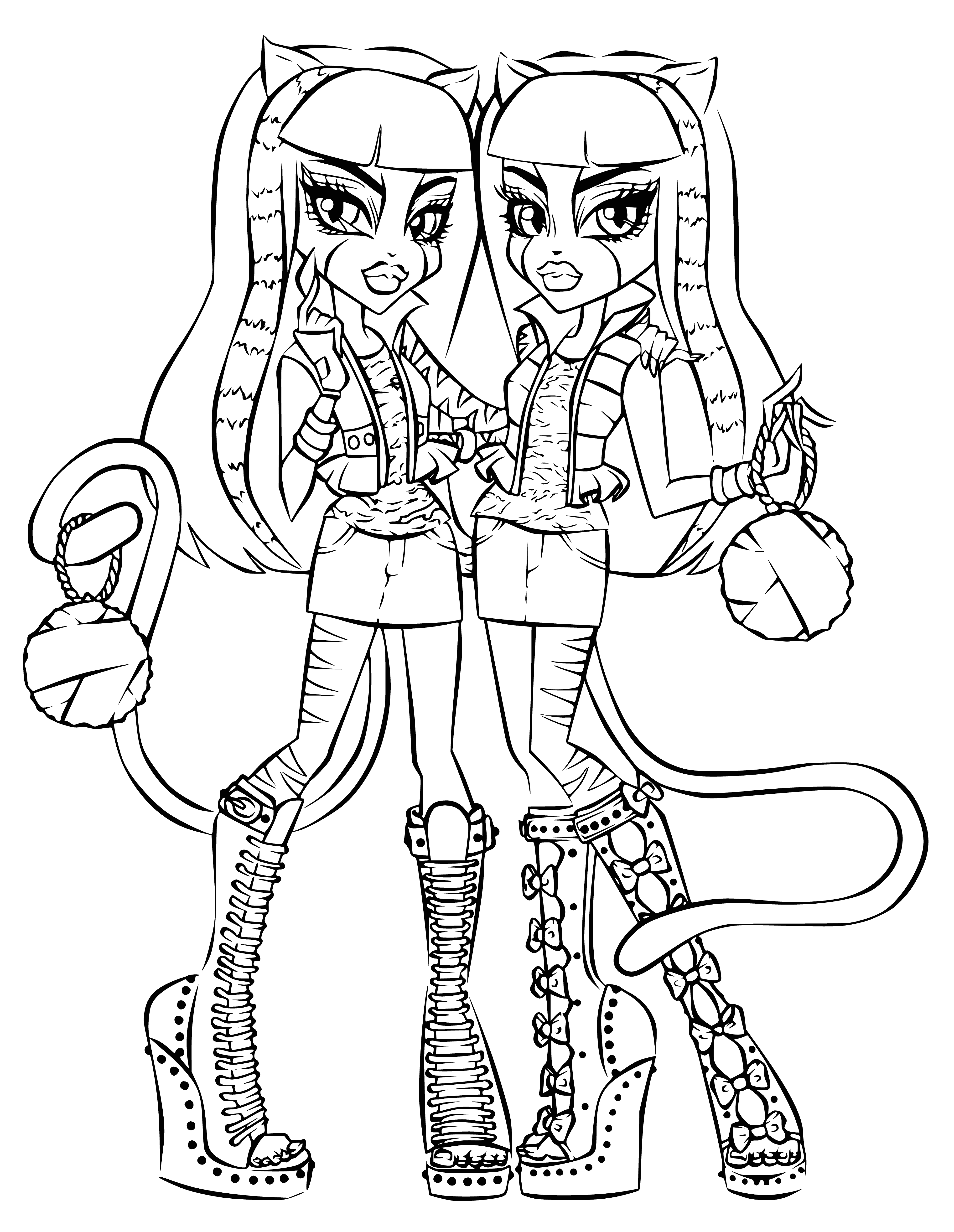 Colorazione dei gemelli Myaulody e Pursephone da Monster High