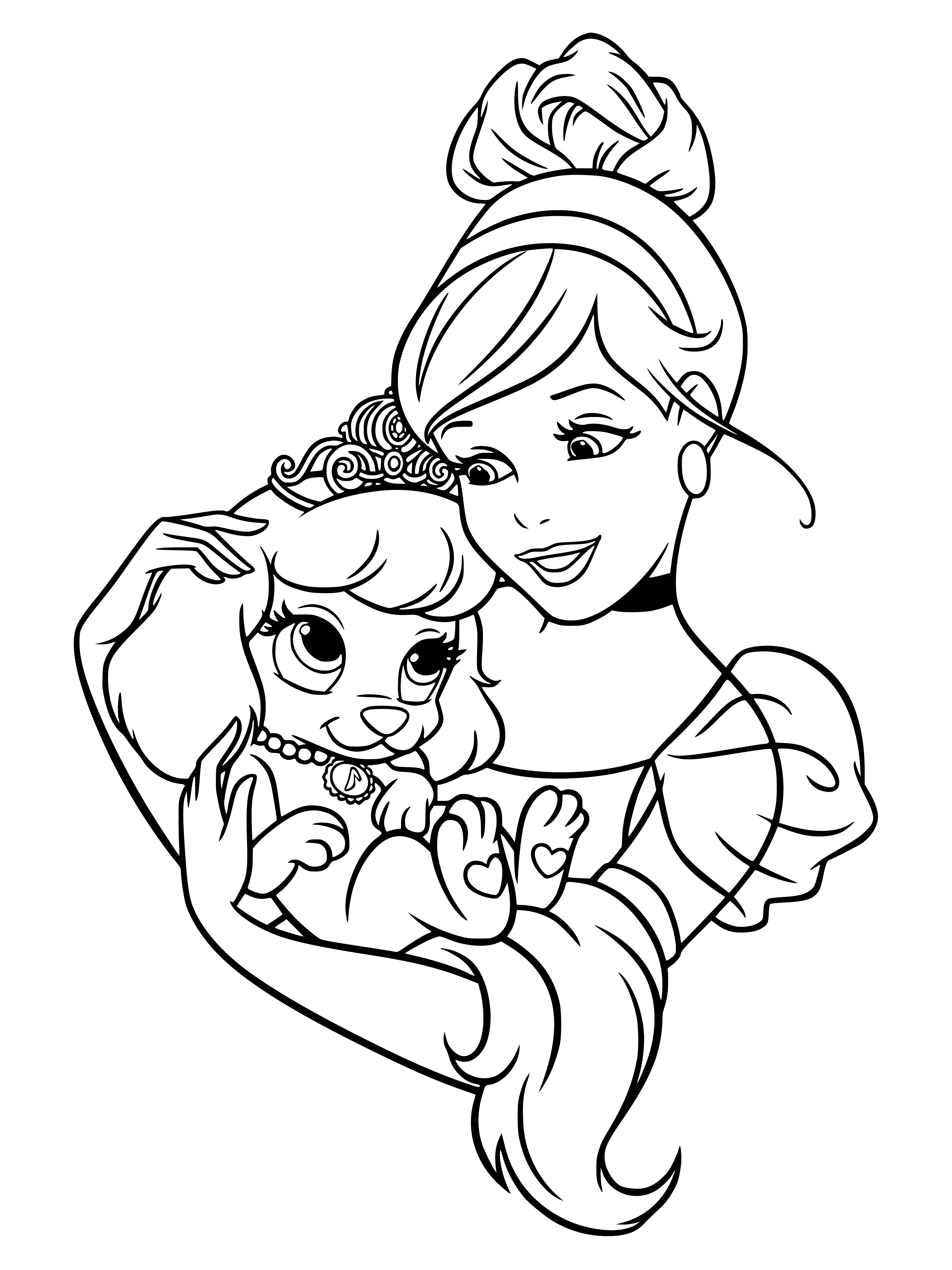 Cinderella with a pet coloring page