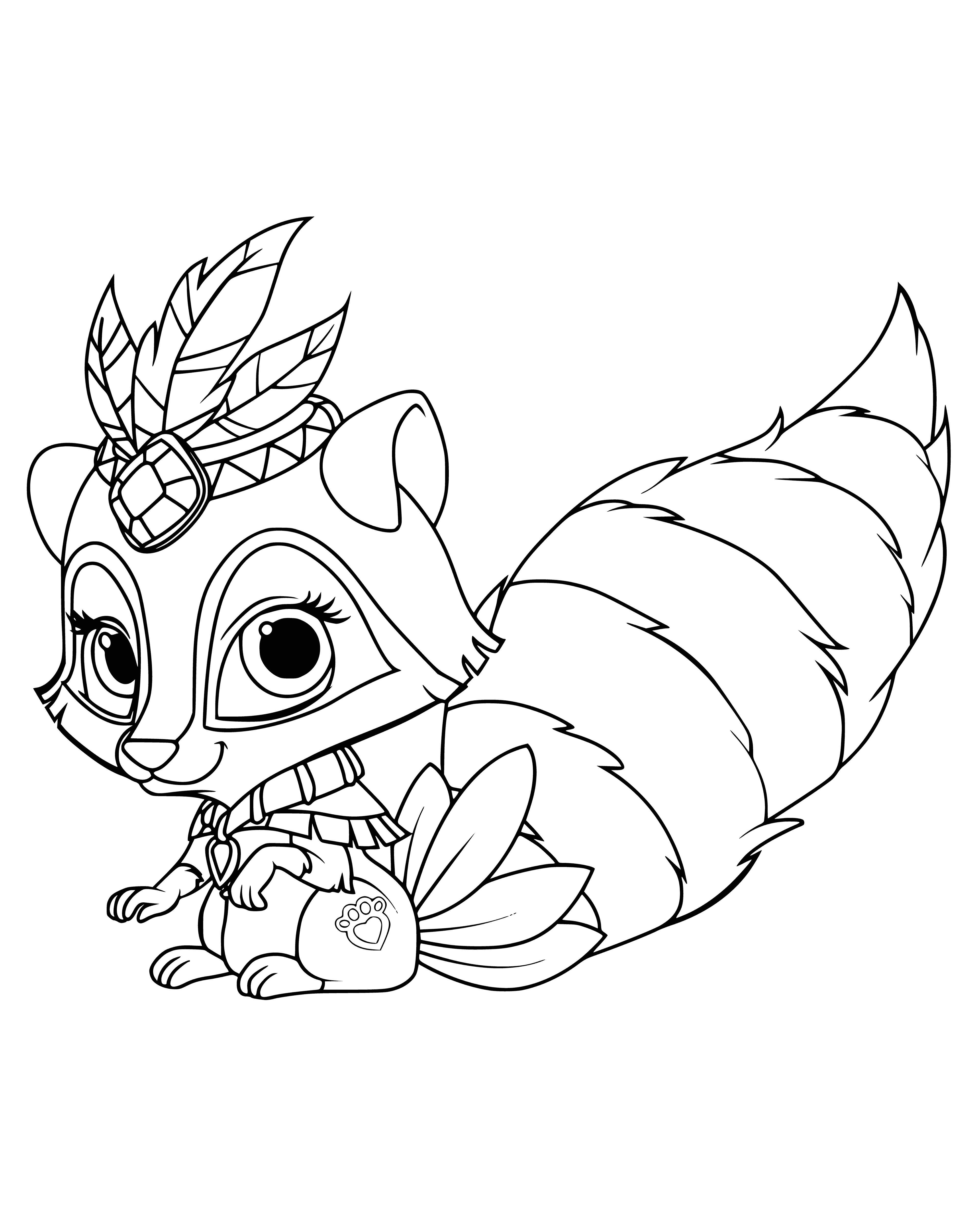 coloring page: Royal pets Basil the raccoon and Pakahontas the Labrador Retriever love to play and explore.