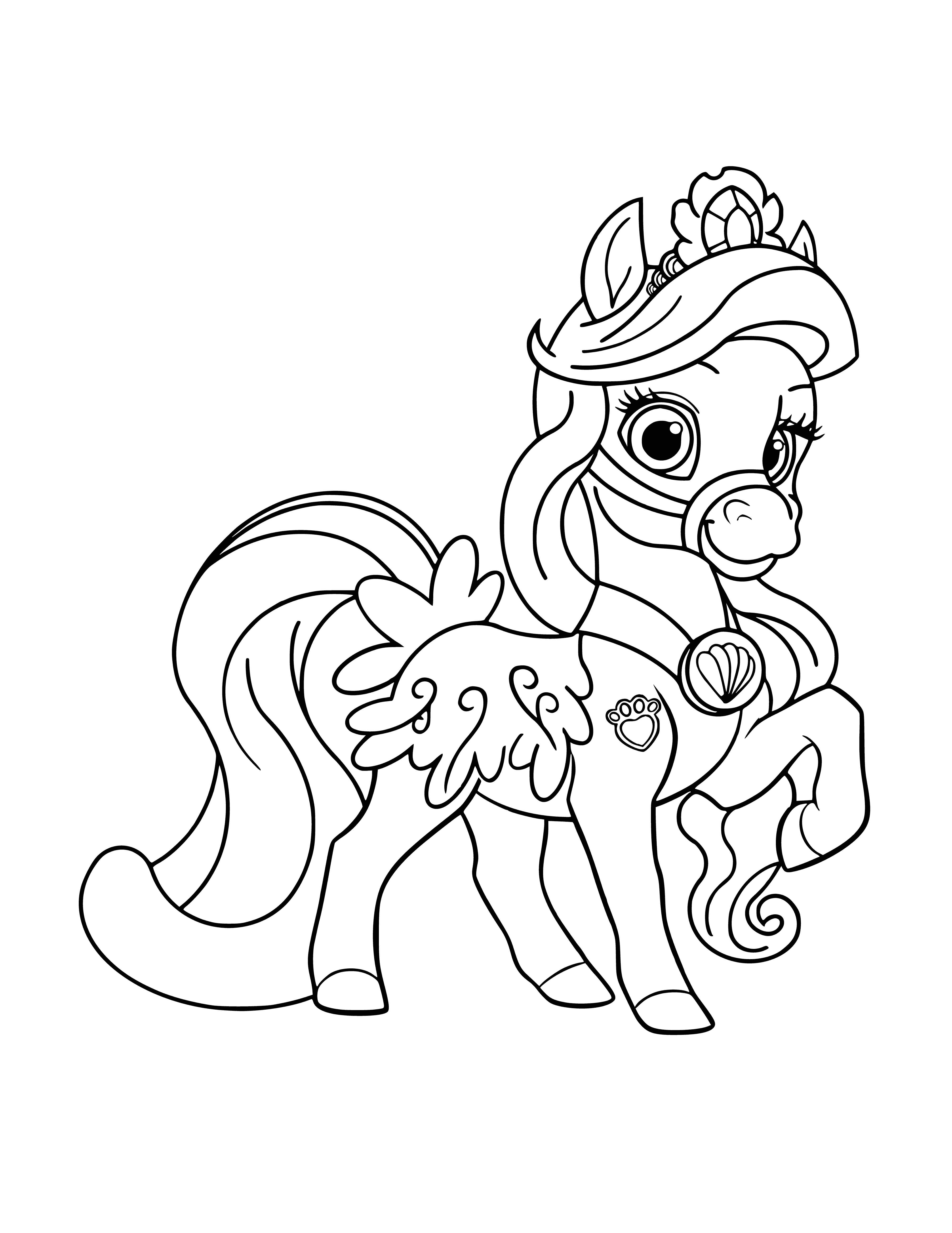 coloring page: Royal family has two pets: a pony called Droplet and an Arial who are very loving and enjoy spending time with them.