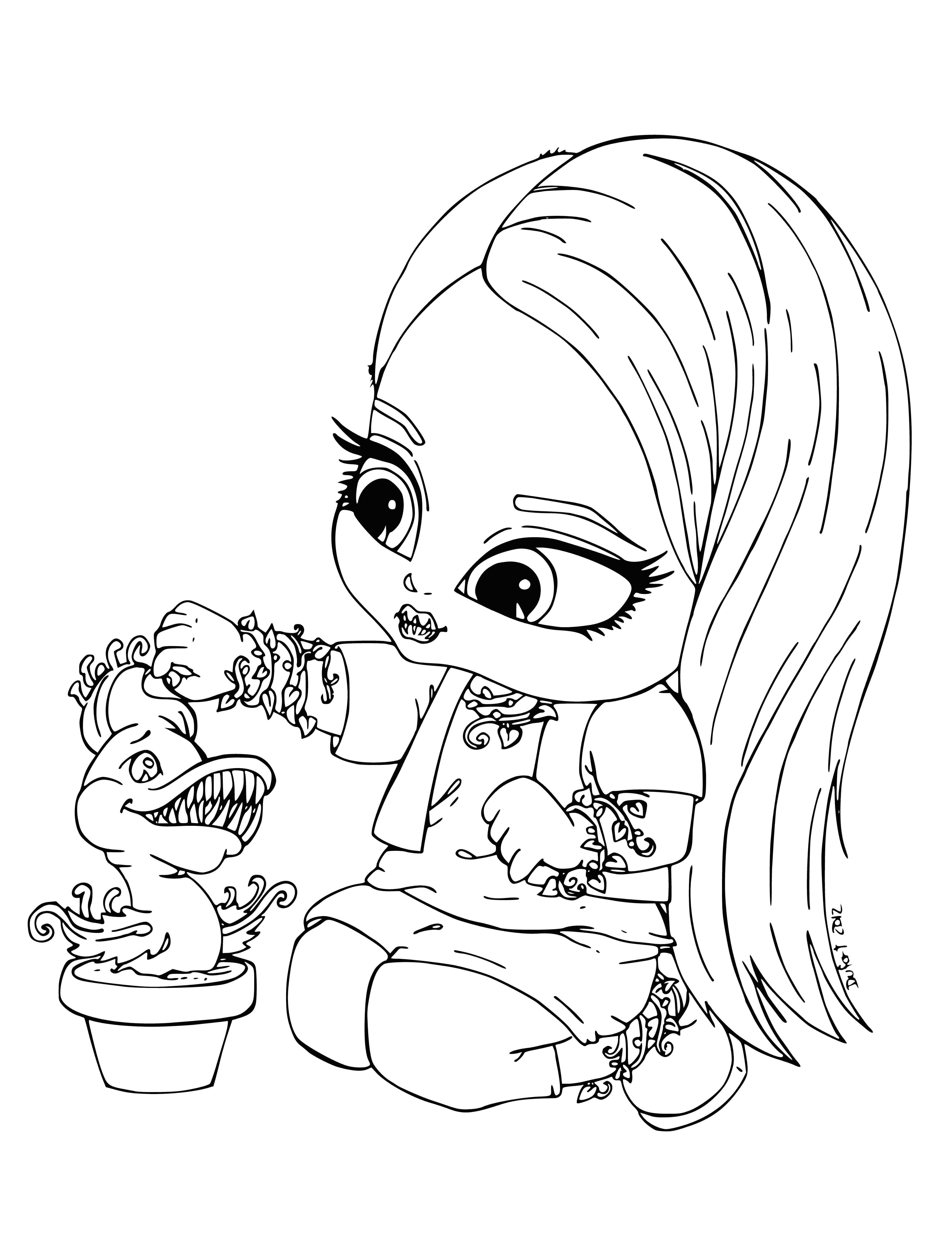 Venus McFlighttrap with a pet coloring page