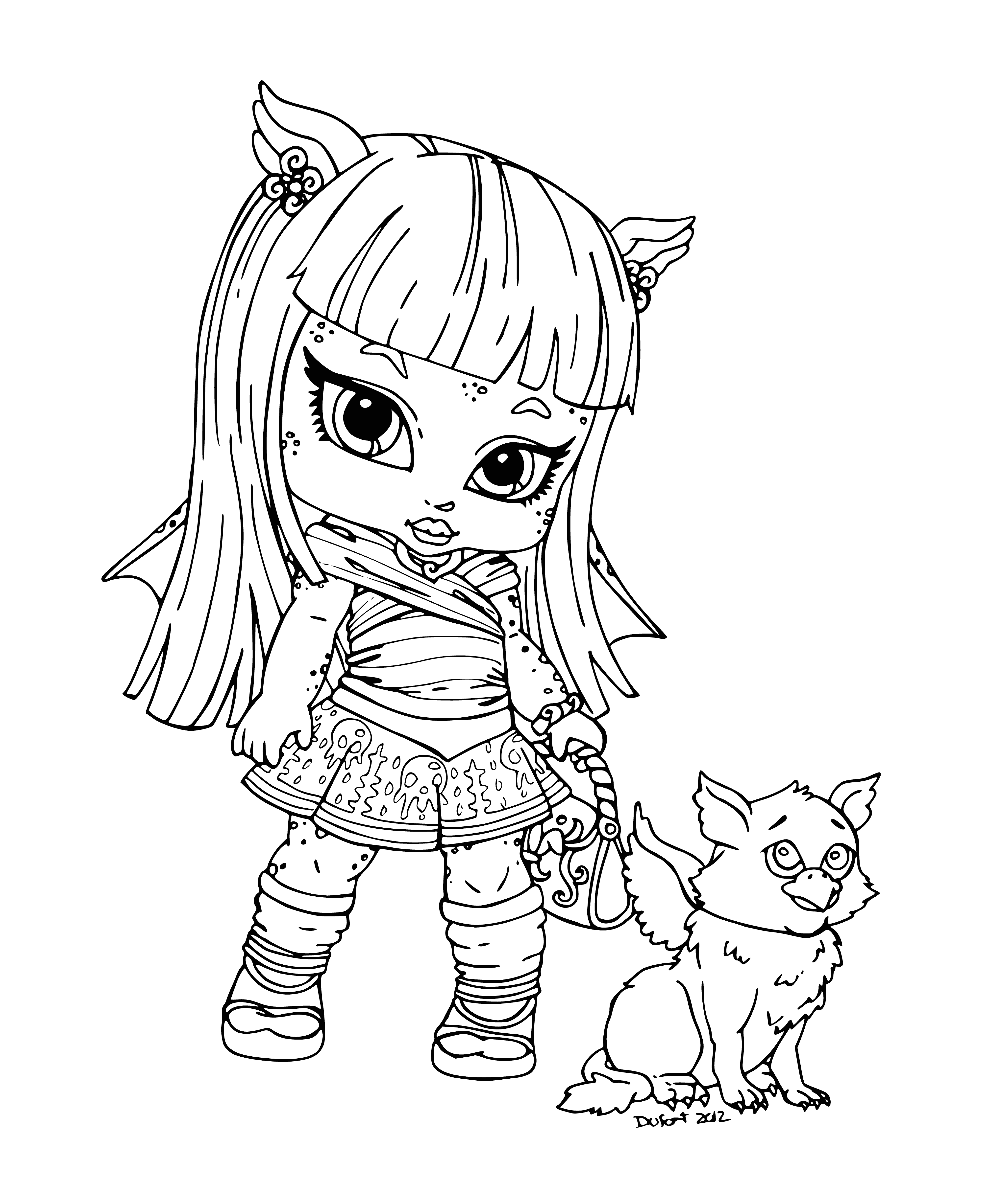 Rochelle Goyle with a pet coloring page