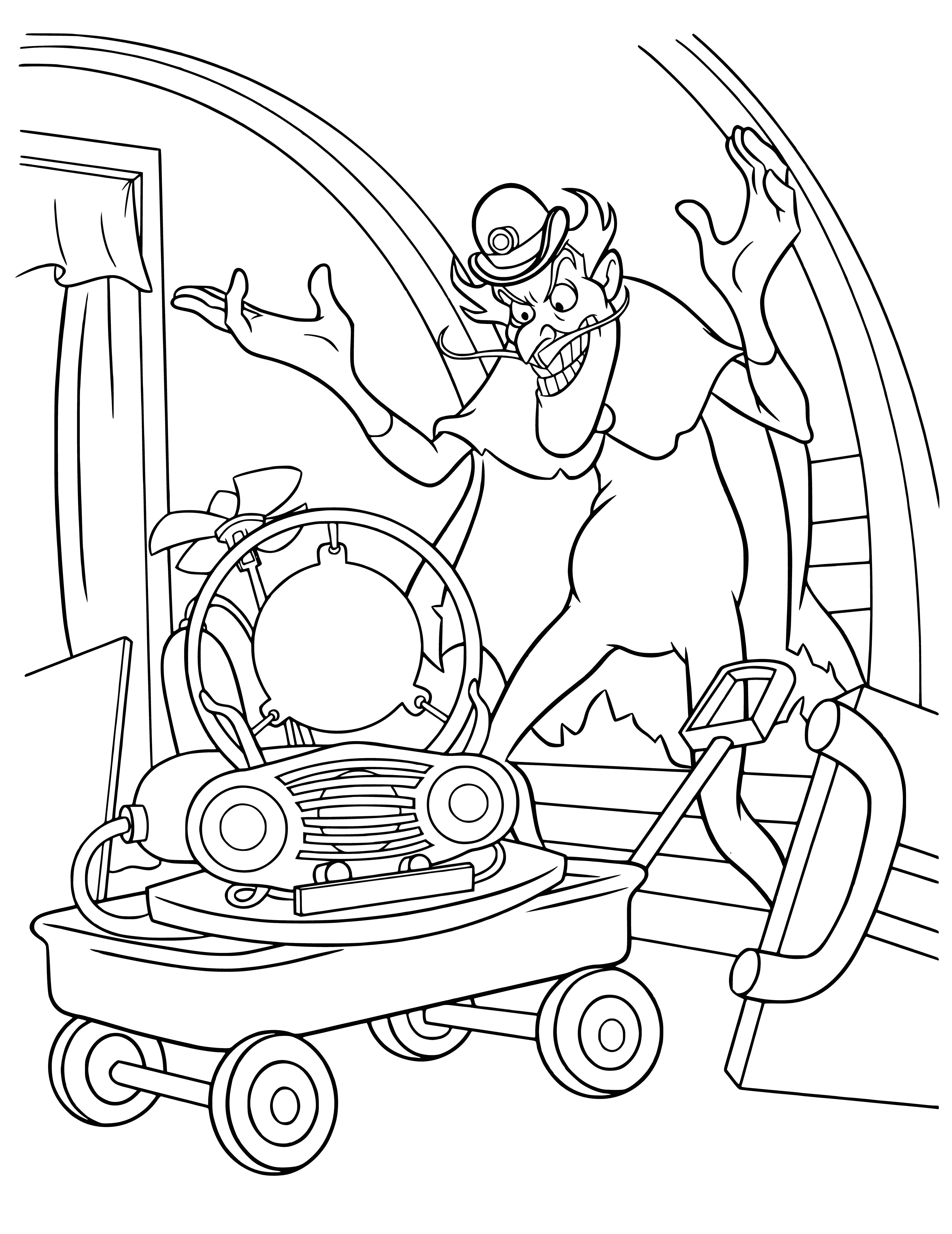 coloring page: Villain steals apparatus and runs away with it in coloring page.