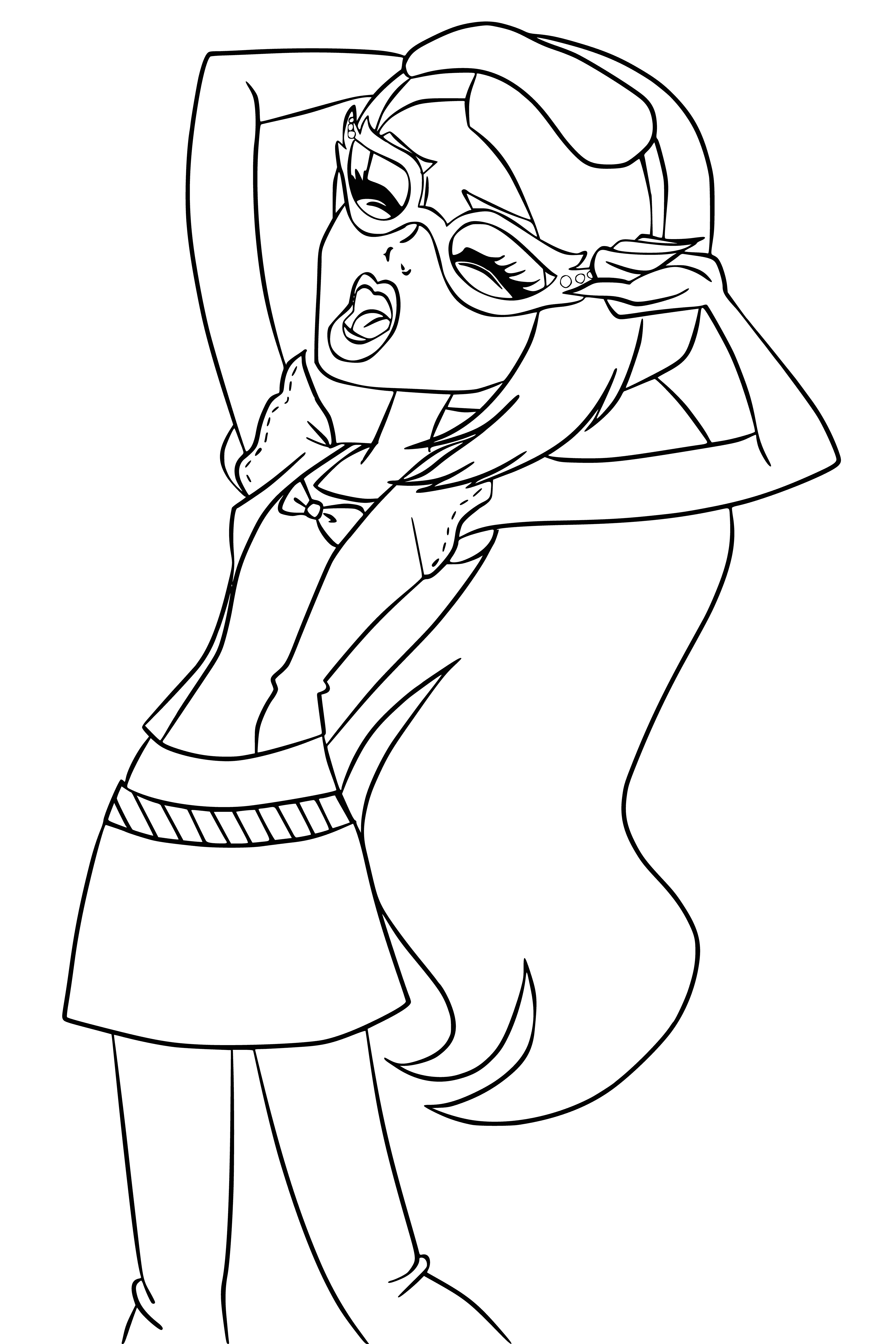coloring page: Ghoulia Yelps is a cool ghoul in a black & white ensemble with bright blue eyes & red glasses.