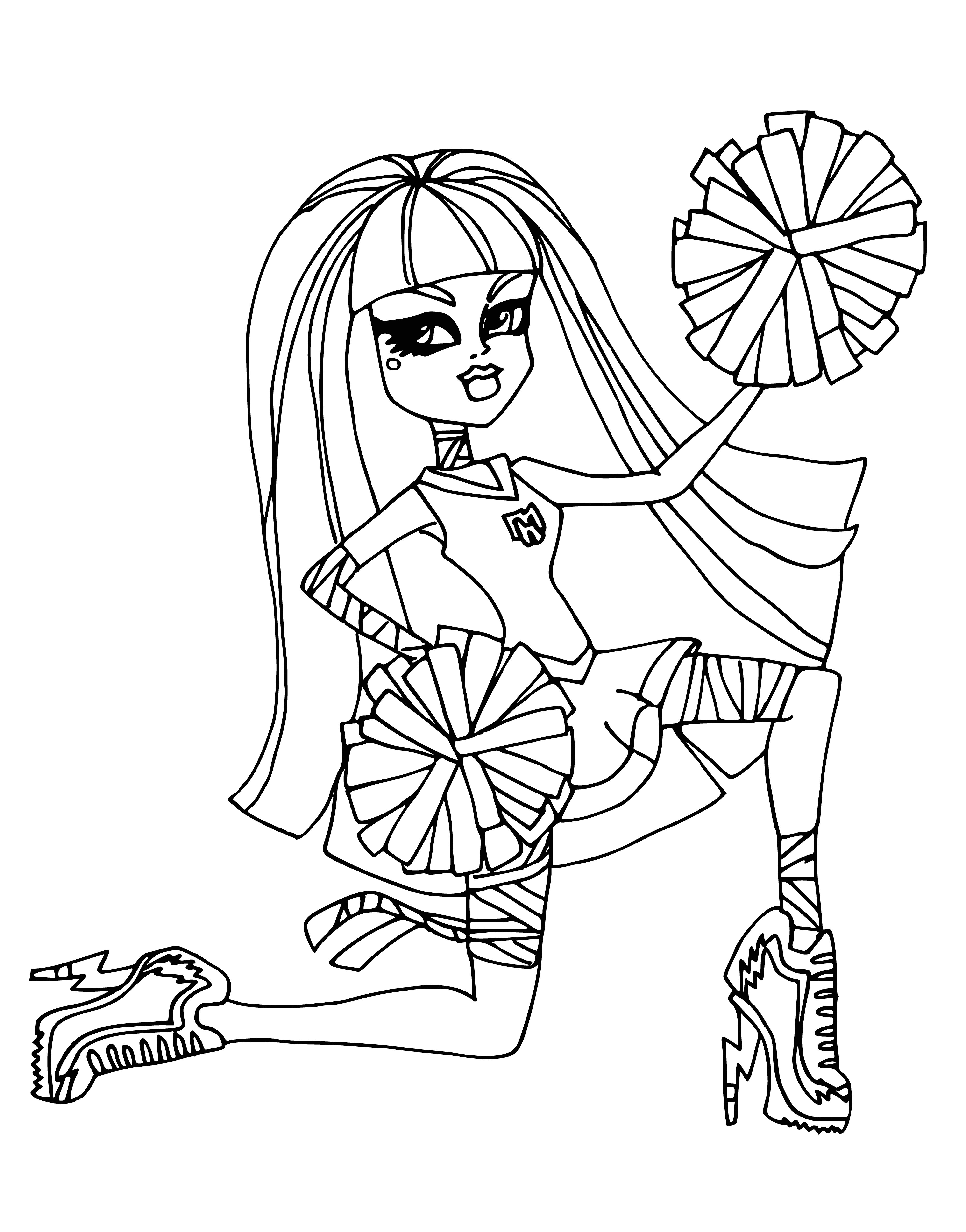coloring page: Cleo de Nile, captain of the Scar Tribe a capella group, rocks a purple dress, black leather jacket & knee-high boots! #schoolstyle