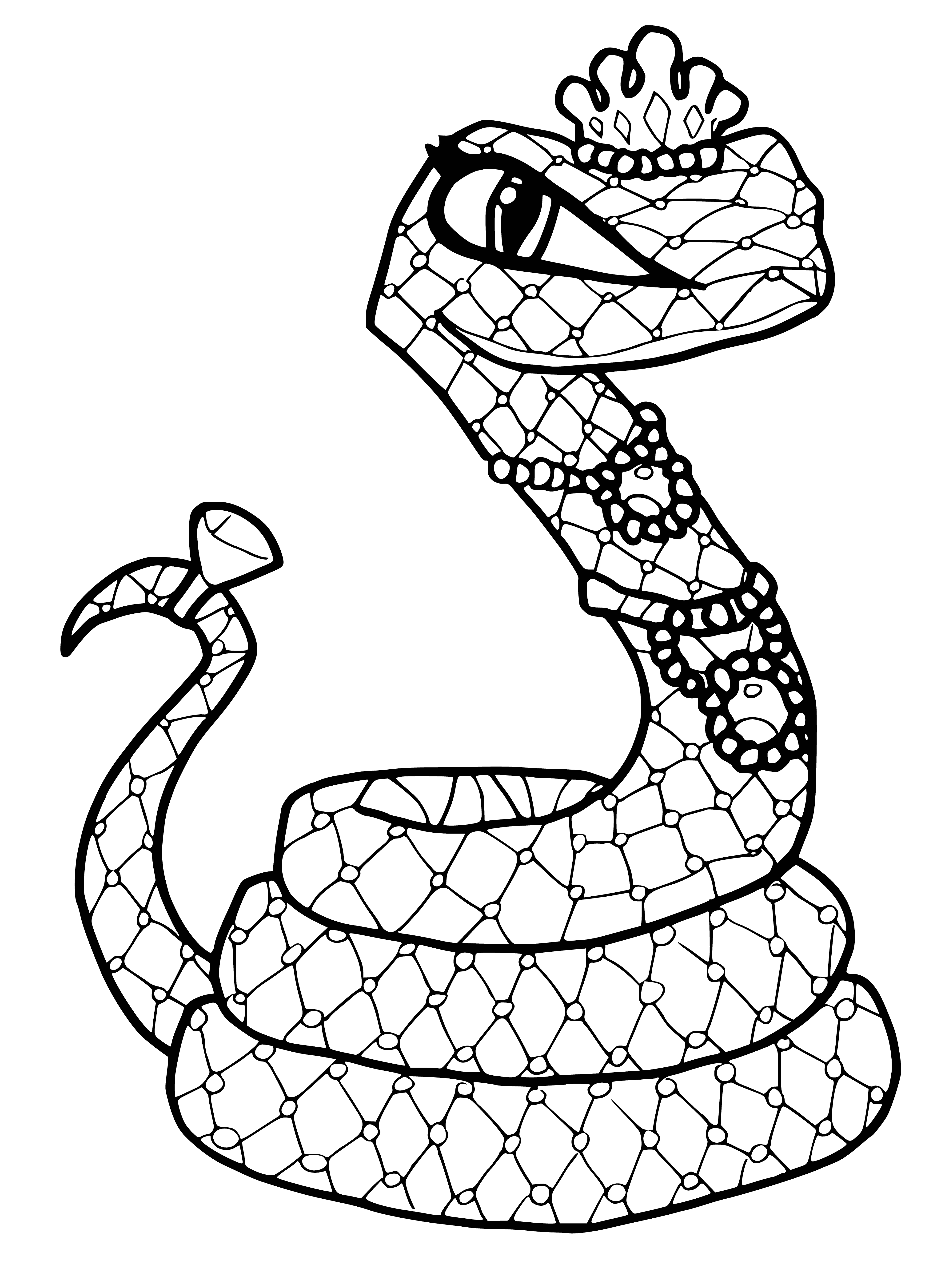 coloring page: Cleo de Nile - Pet cobra w/brown body, yellow/black head, orange eyes; coiled w/head raised.