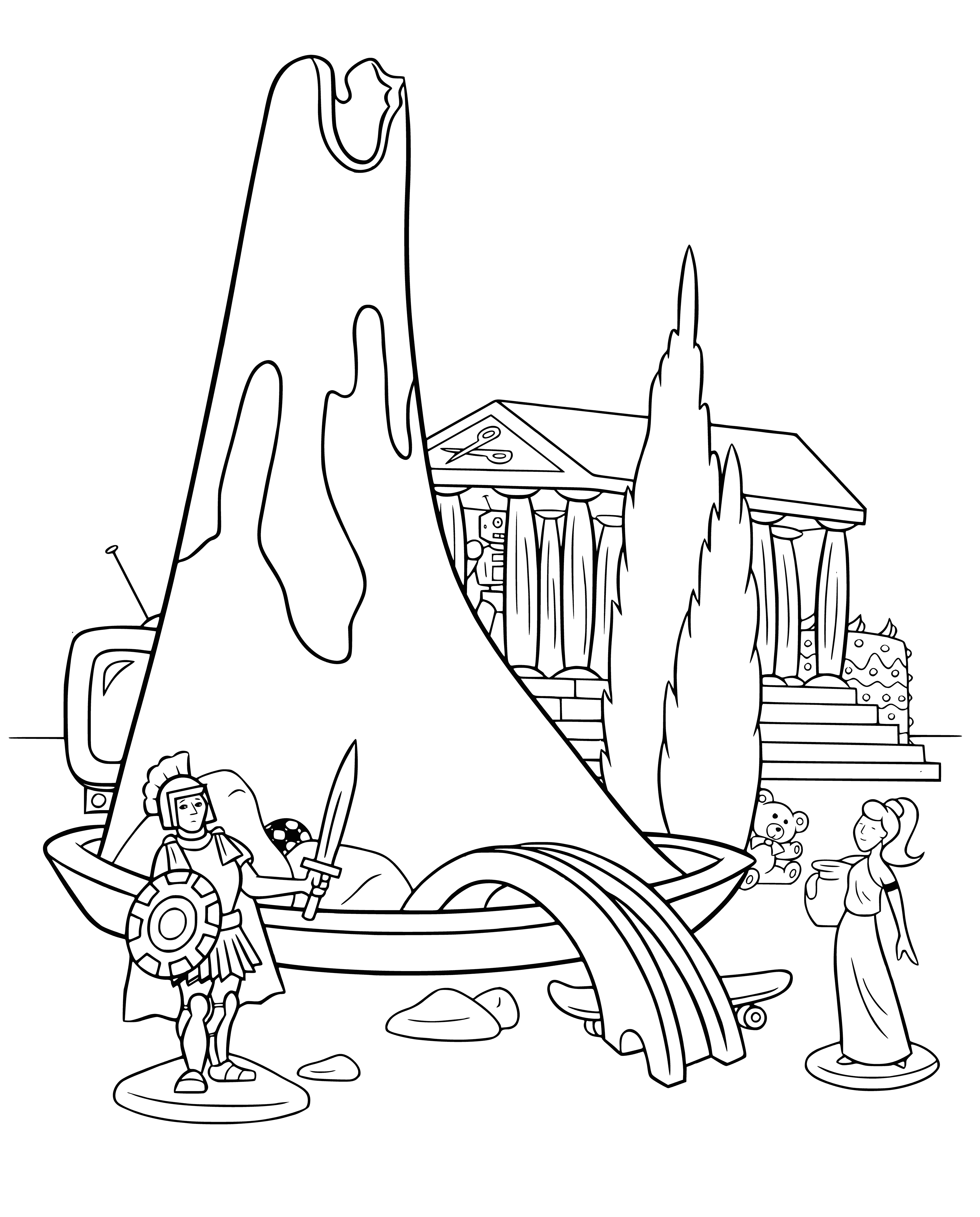 Volcano. Scale layout coloring page