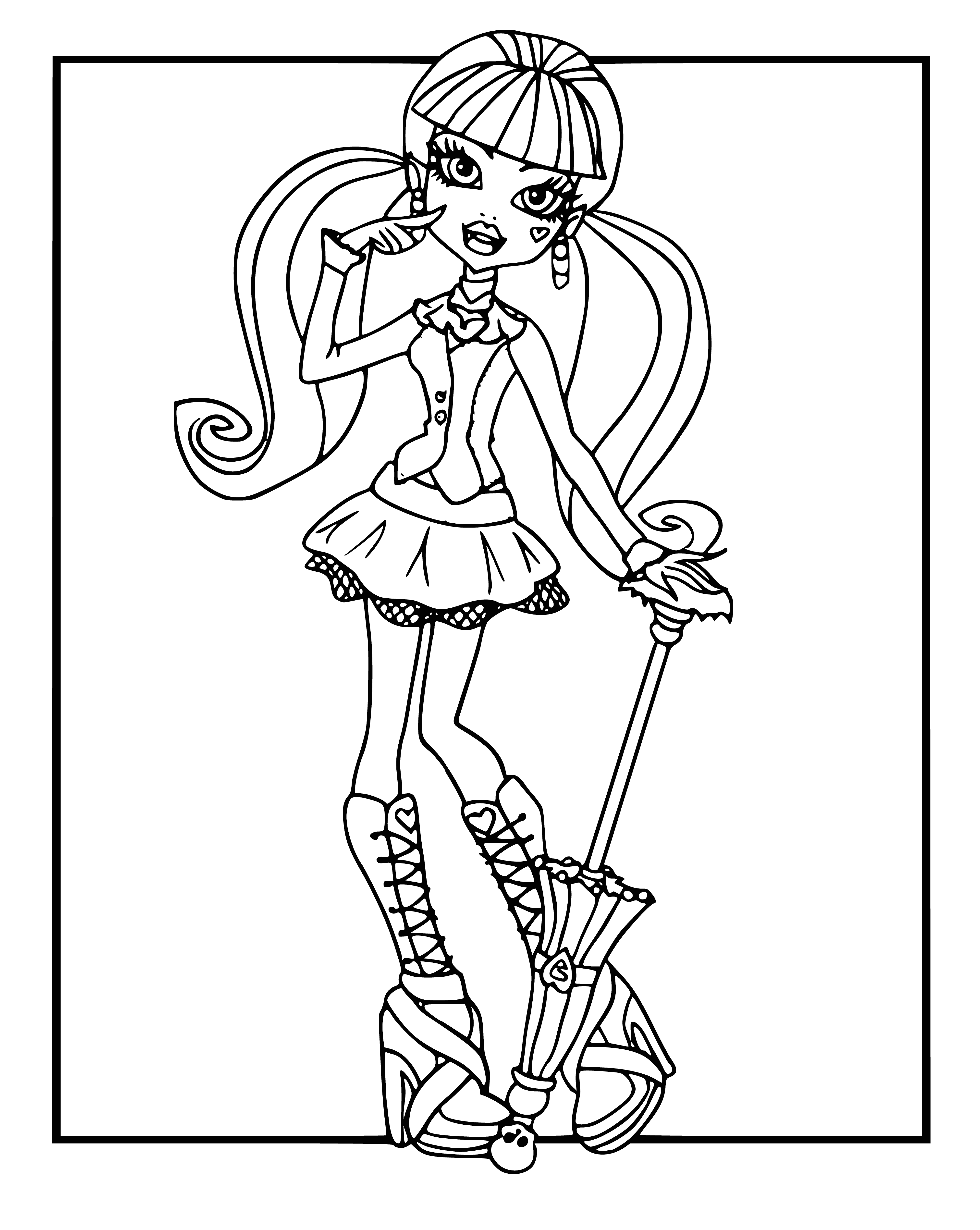 Draculaura holds an umbrella and wears a printed dress, purple cape, and styled hair with pink streaks. #MonsterHigh