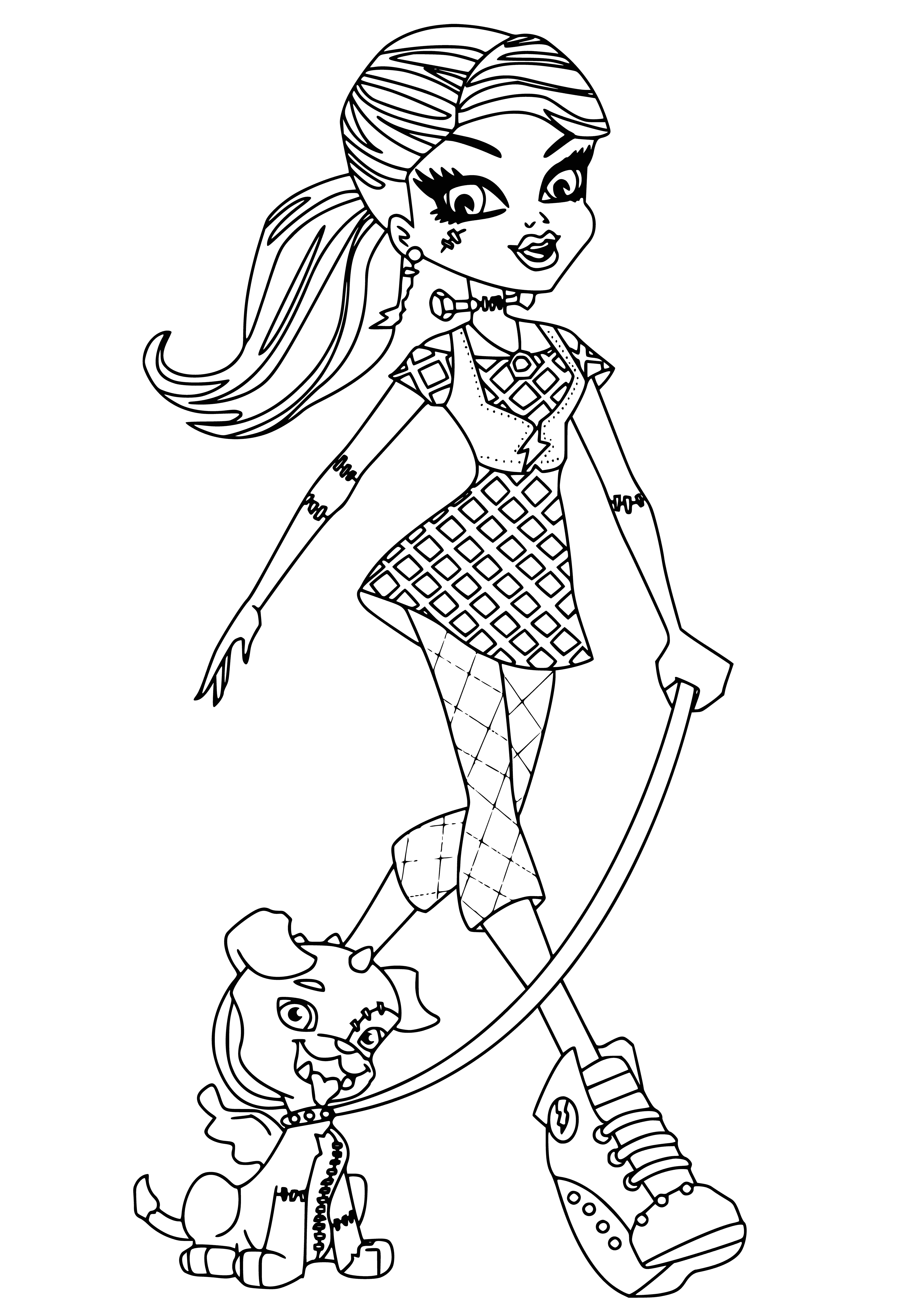 Frankie Stein and Watsit the pet coloring page