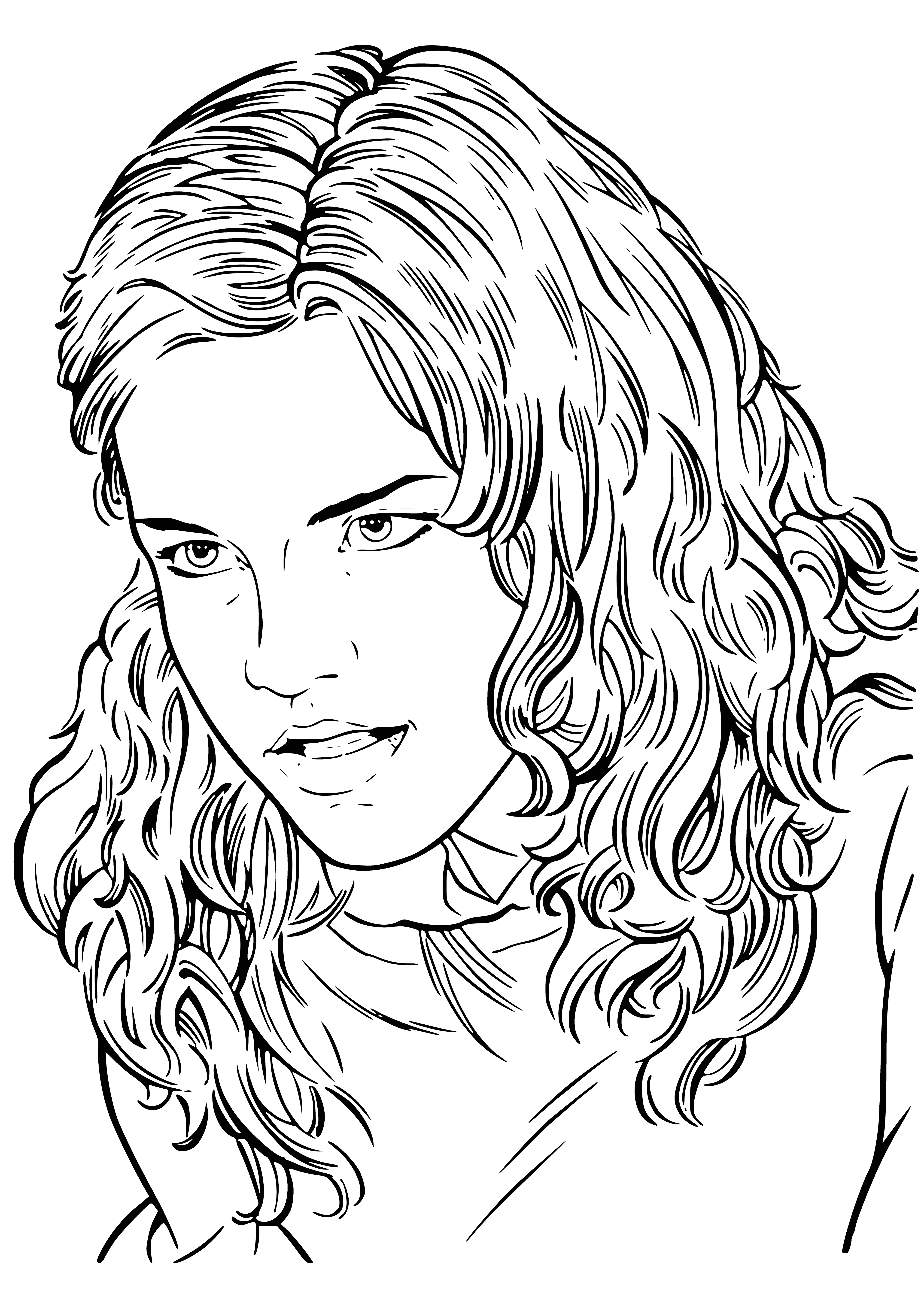 coloring page: Hermione is a brilliant student and strong-willed friend to Harry; she is a foil to him, being logical where he is emotional.