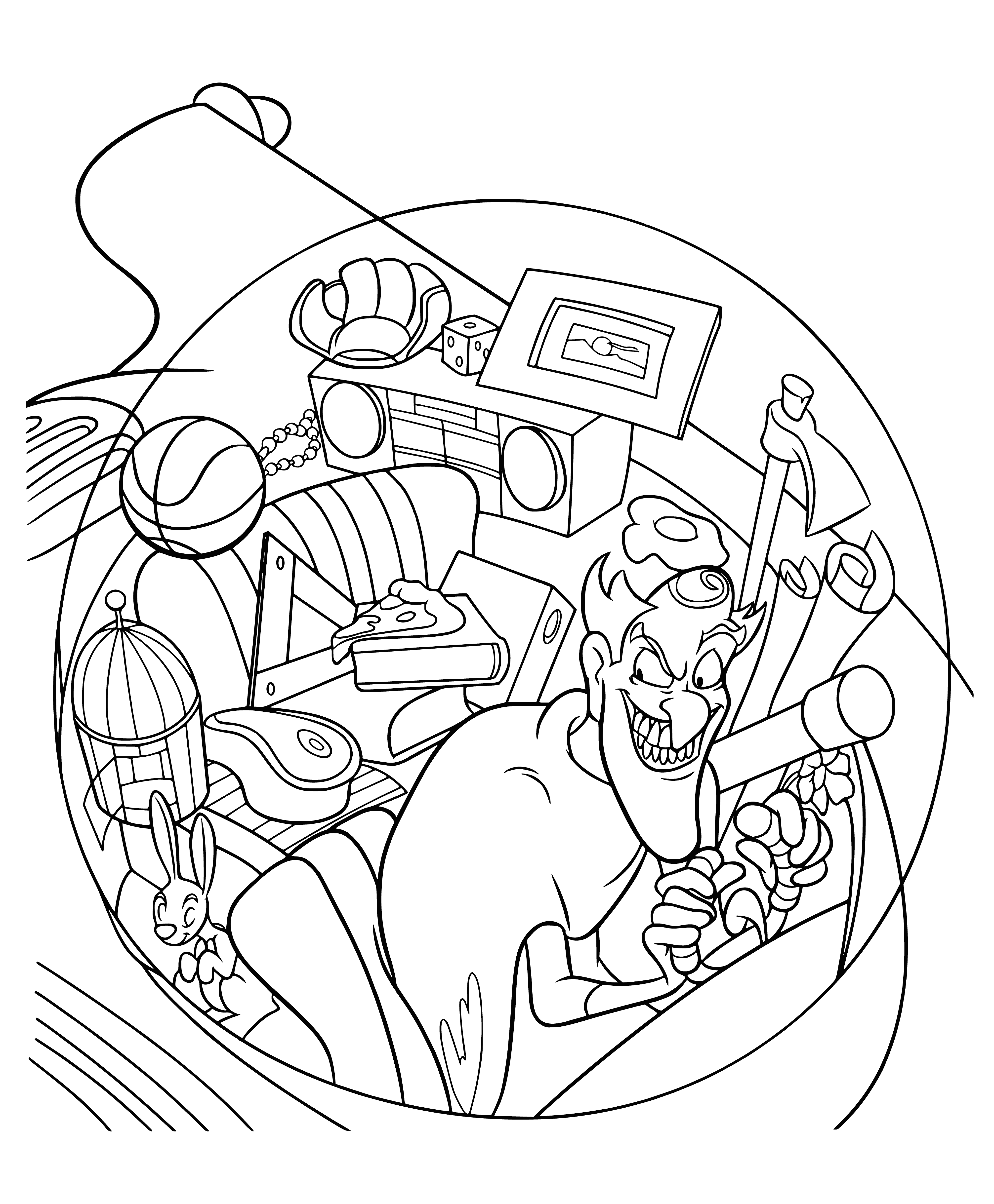 coloring page: Time machine that can travel forward/backward, has circular screen & two levers, metal frame & legs.