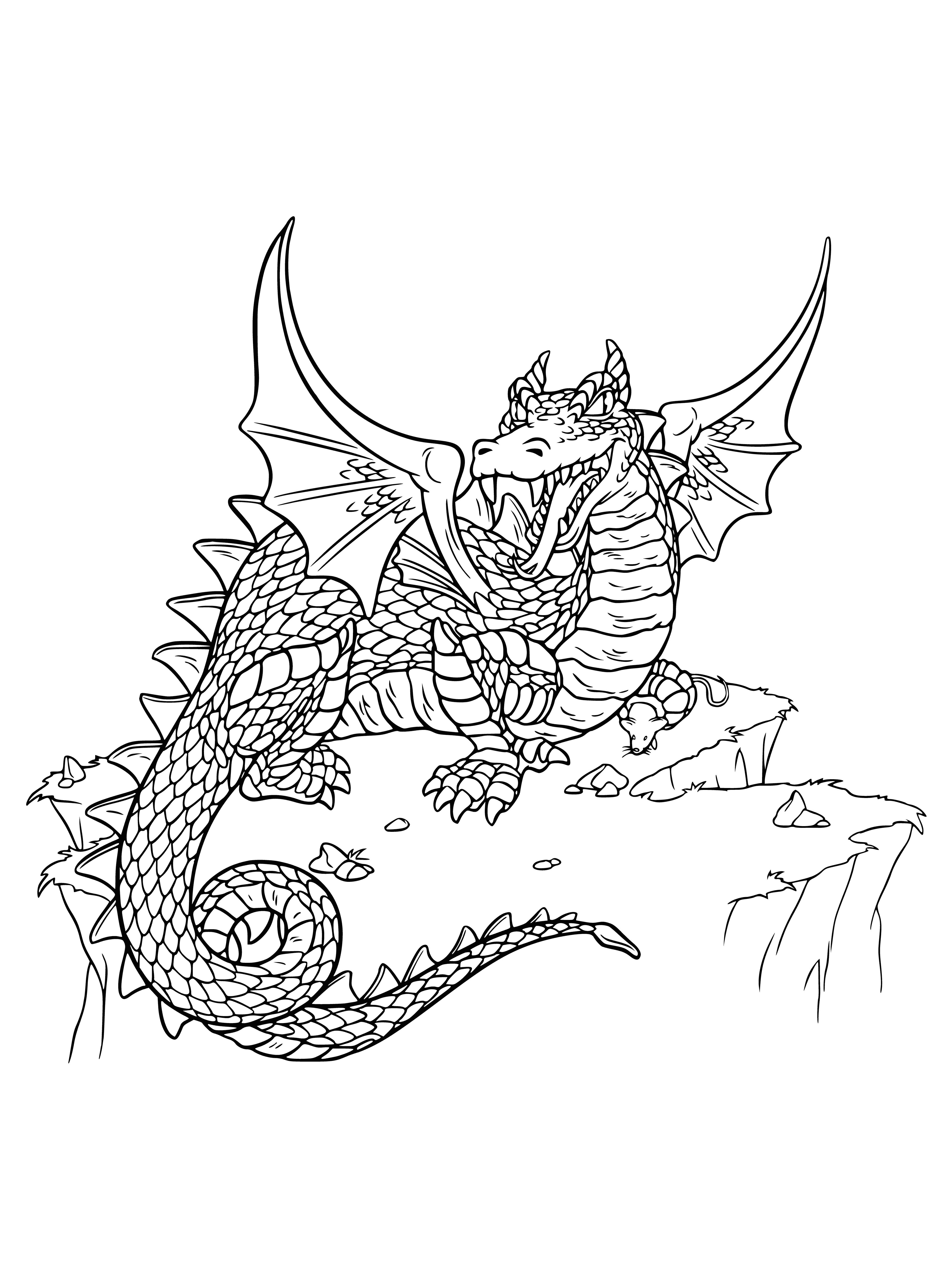 coloring page: Harry Potter flies on his broomstick, determined to dodge the dragon's flames, amidst a sky of red and orange.