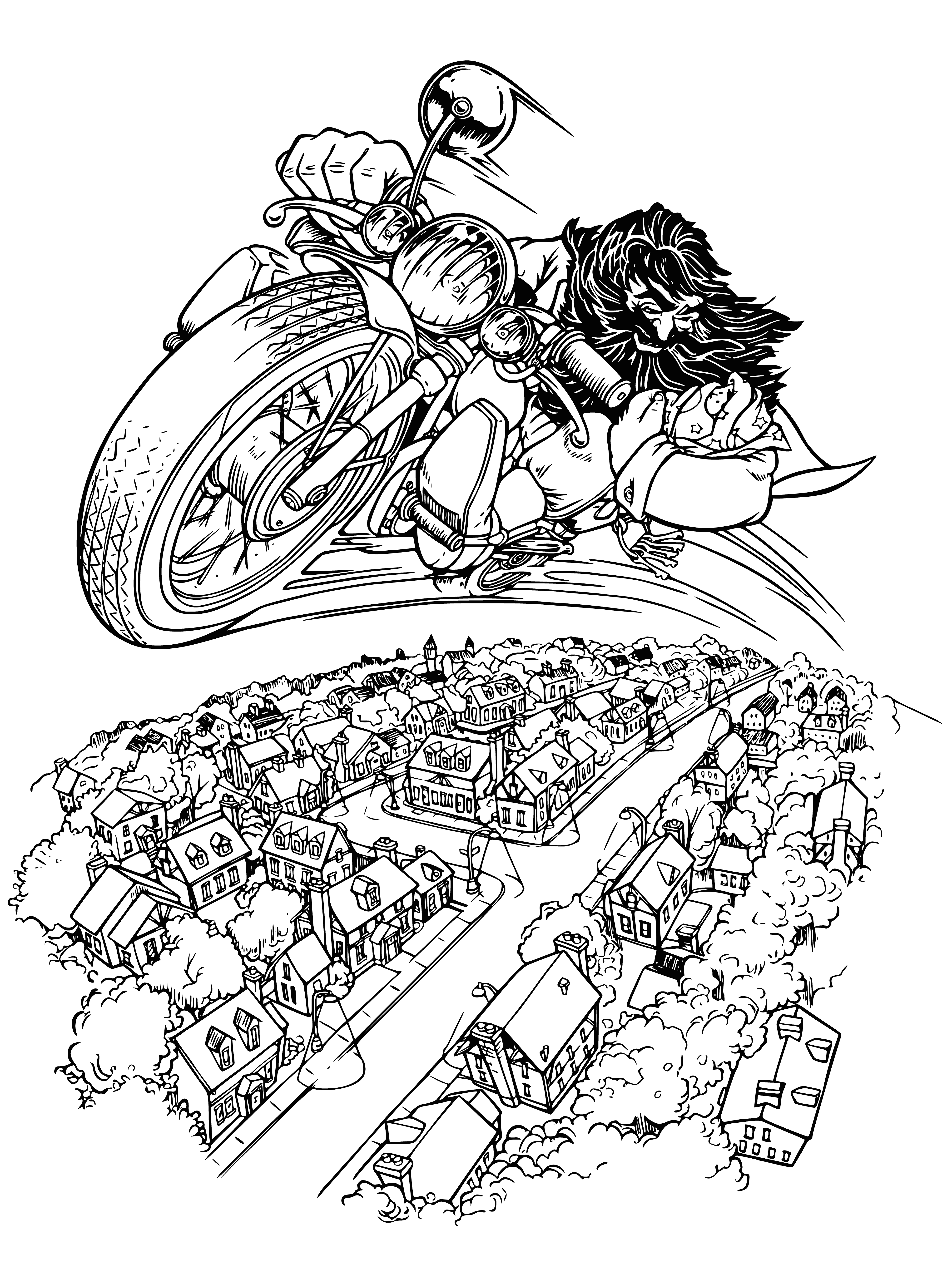 Hagrid on a motorcycle coloring page