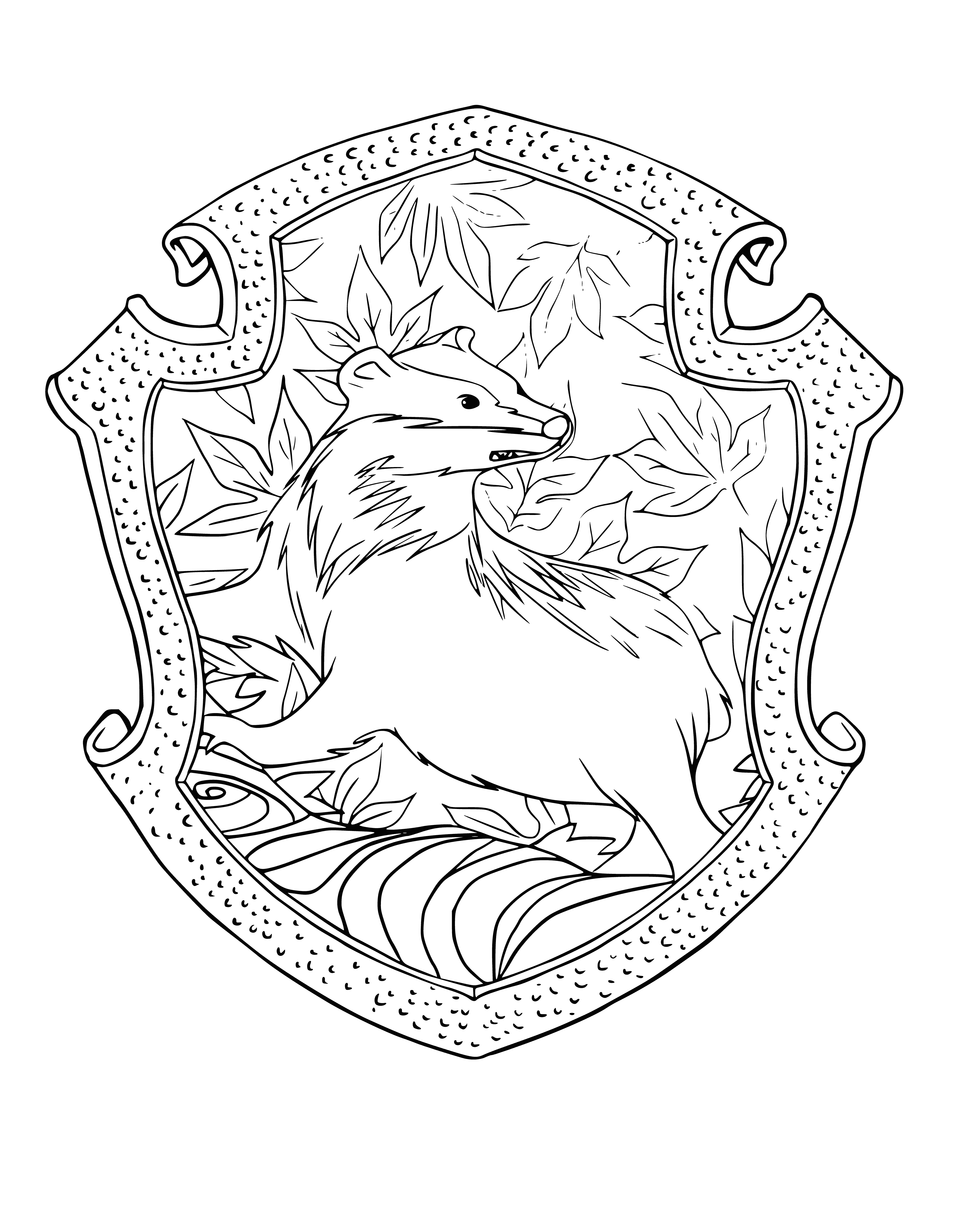 coloring page: Hufflepuff badge: a simple unadorned gold badger with no embellishments or colors.