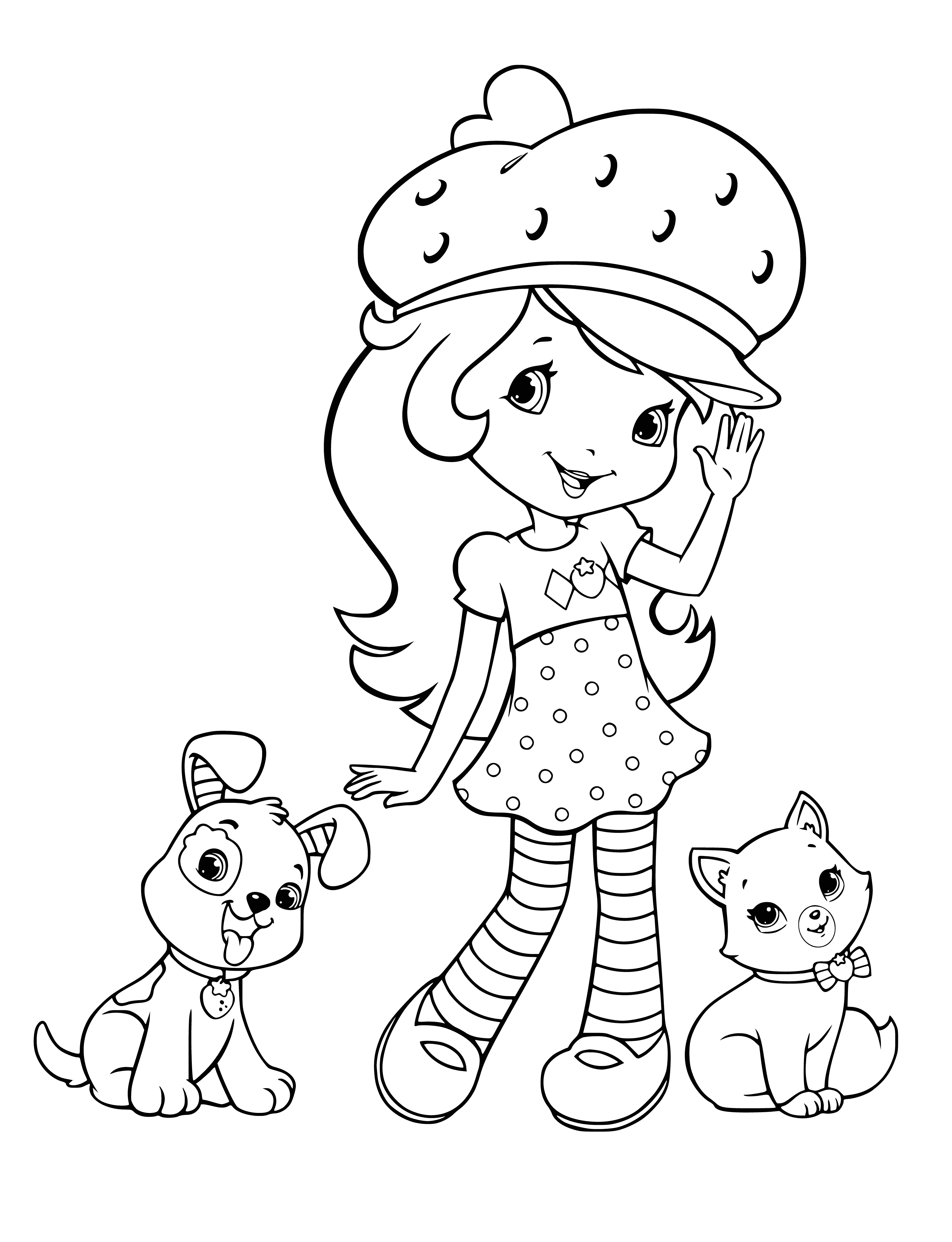 Disegni Charlotte Fragola con i suoi animali - un cucciolo e un gattino.