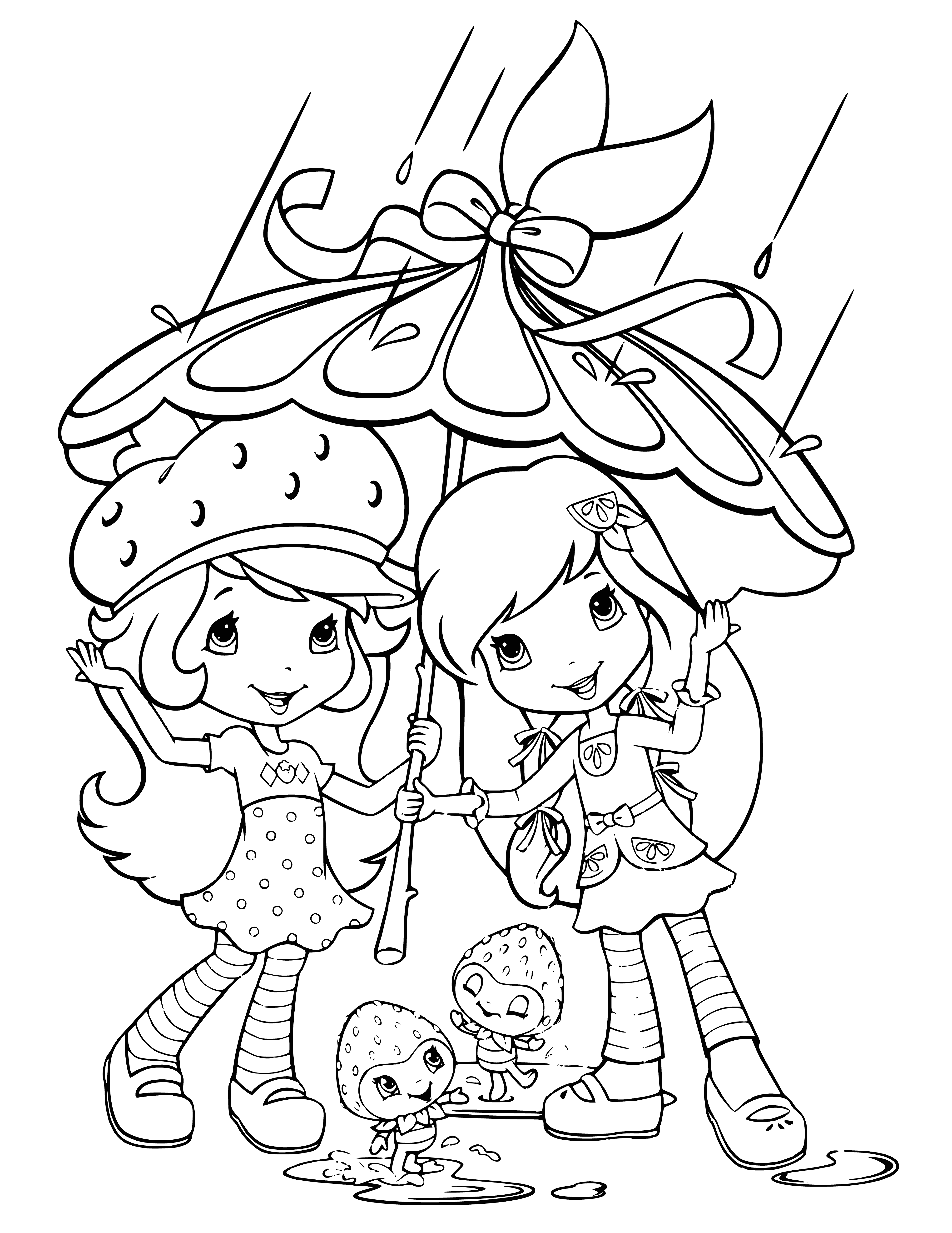 Zeichnung von Charlotte Strawberry und Lemon stehen unter einem Schirm