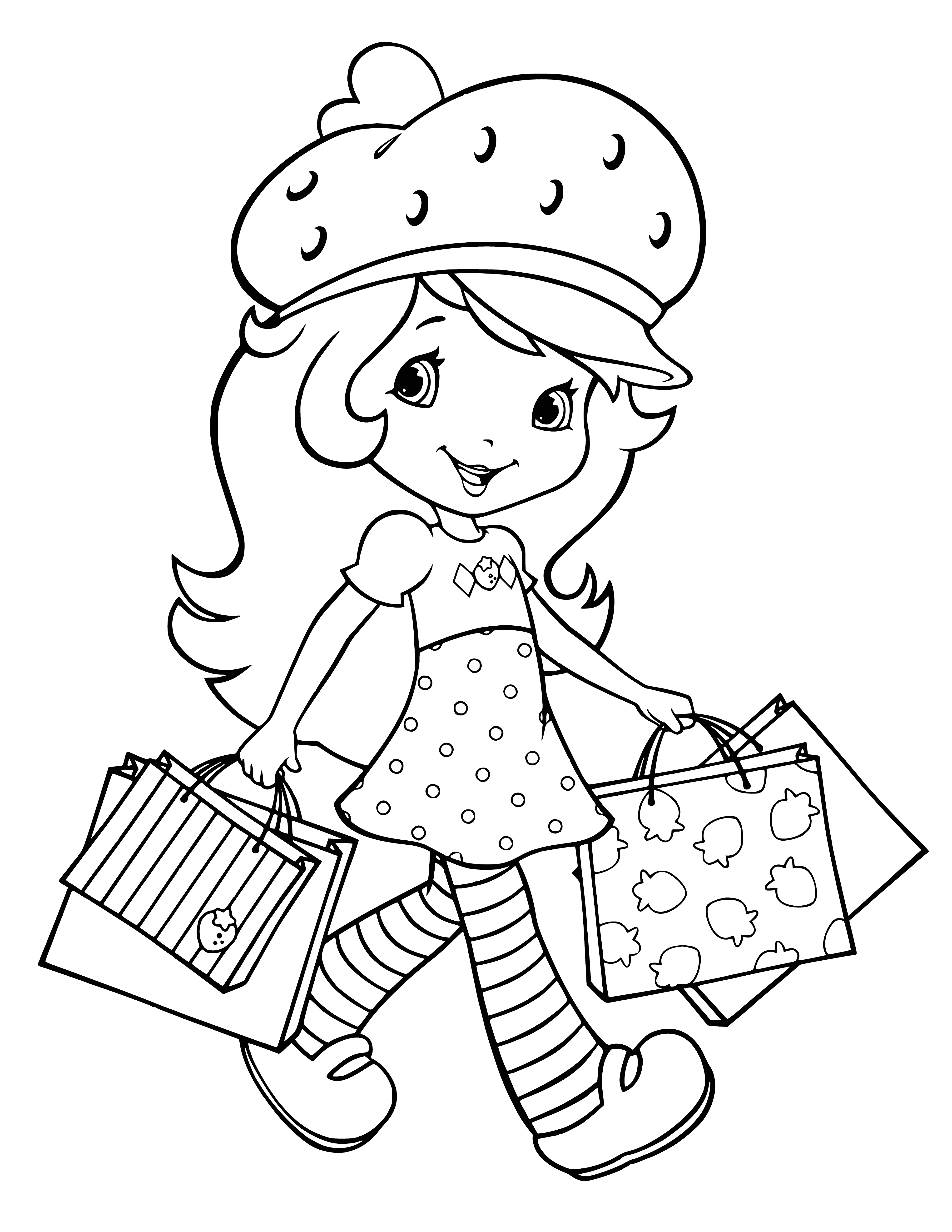 Disegno di Charlotte Strawberry con pacchetti di shopping