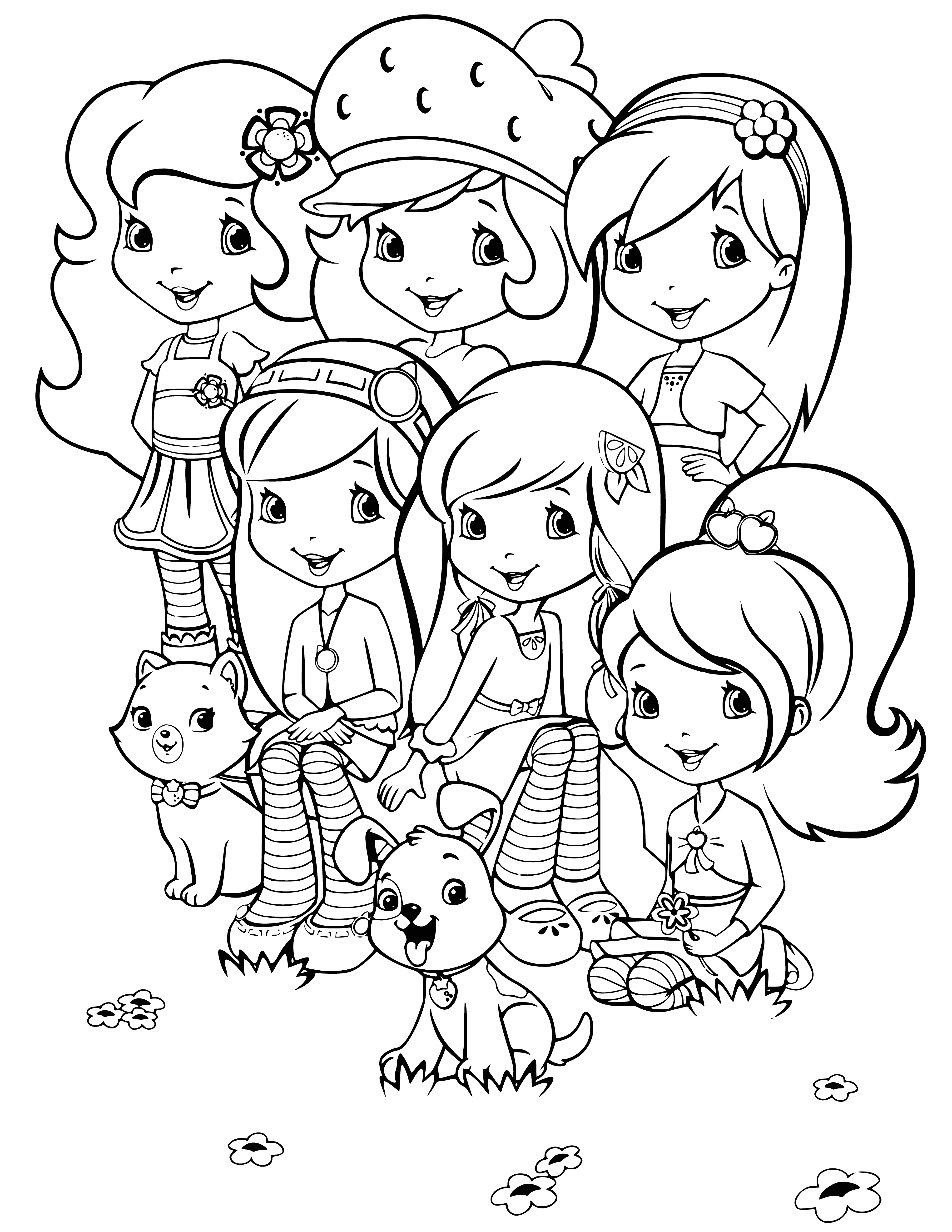 Colorir Charlotte Morango com seus amigos e animais de estimação
