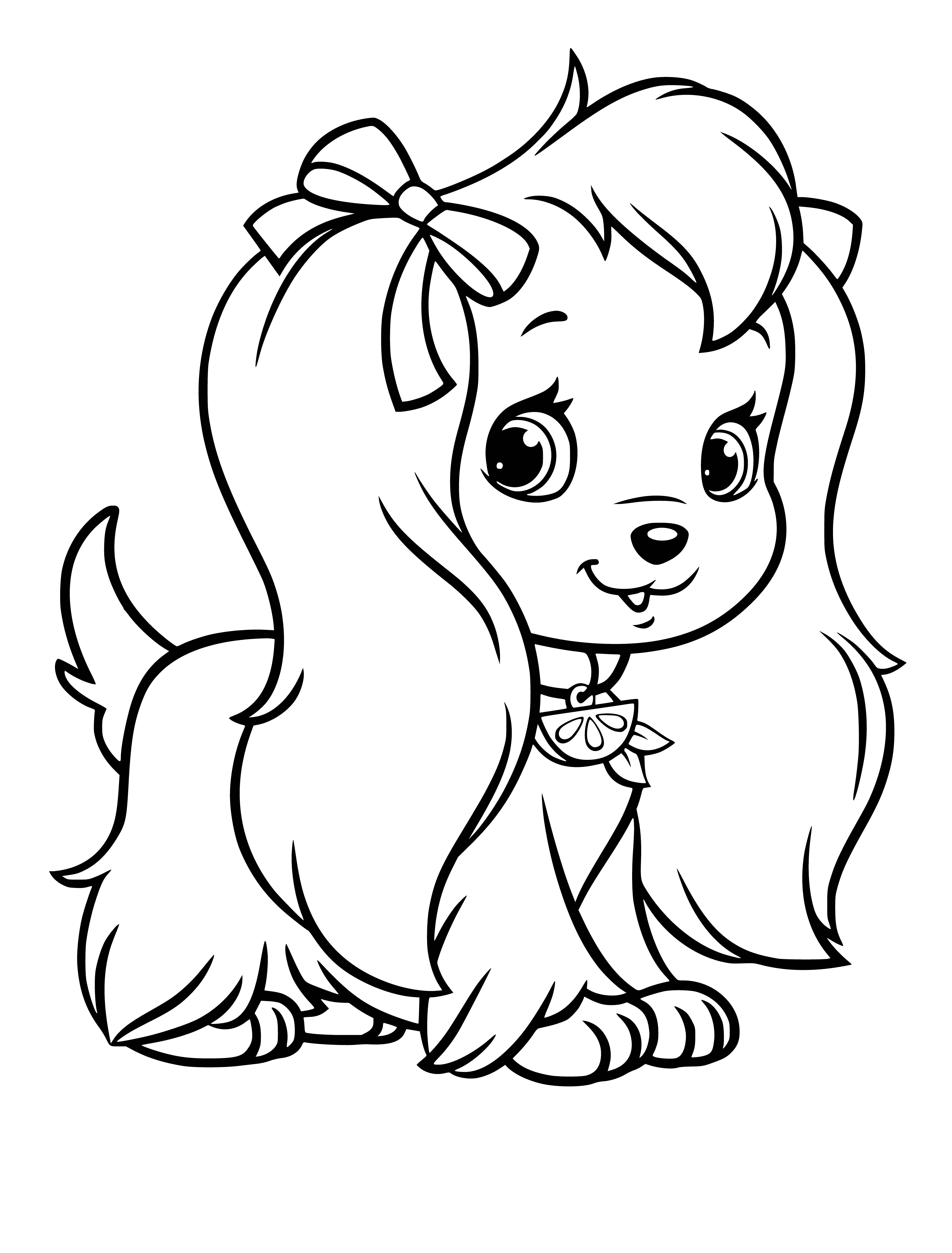 coloring page: A pet henna spaniel sits looking at a smiling lemon on a plate with a yellow border.