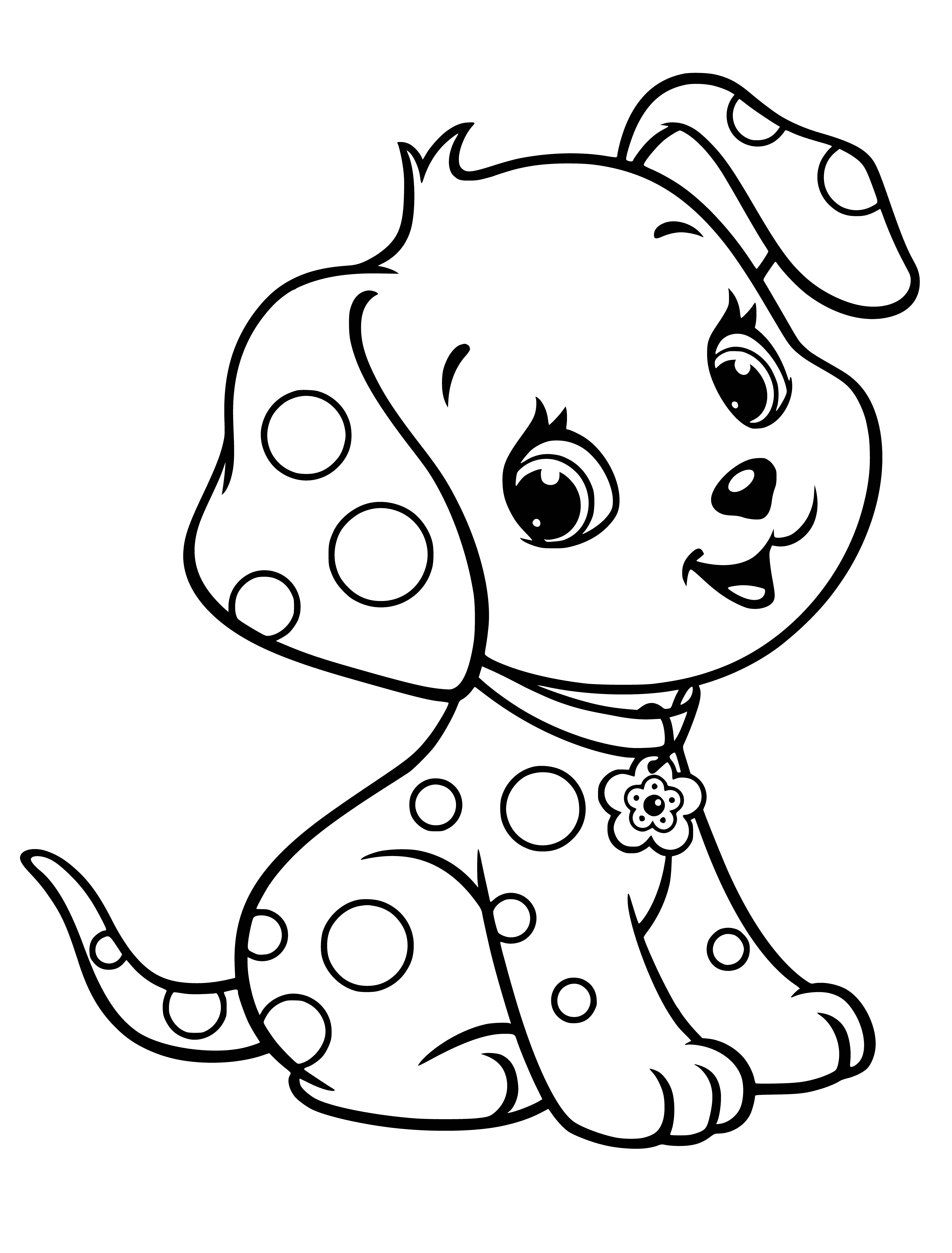 coloring page: Adorable puppy sitting down with tongue out, has short, light brown fur, dark eyes and a black nose.