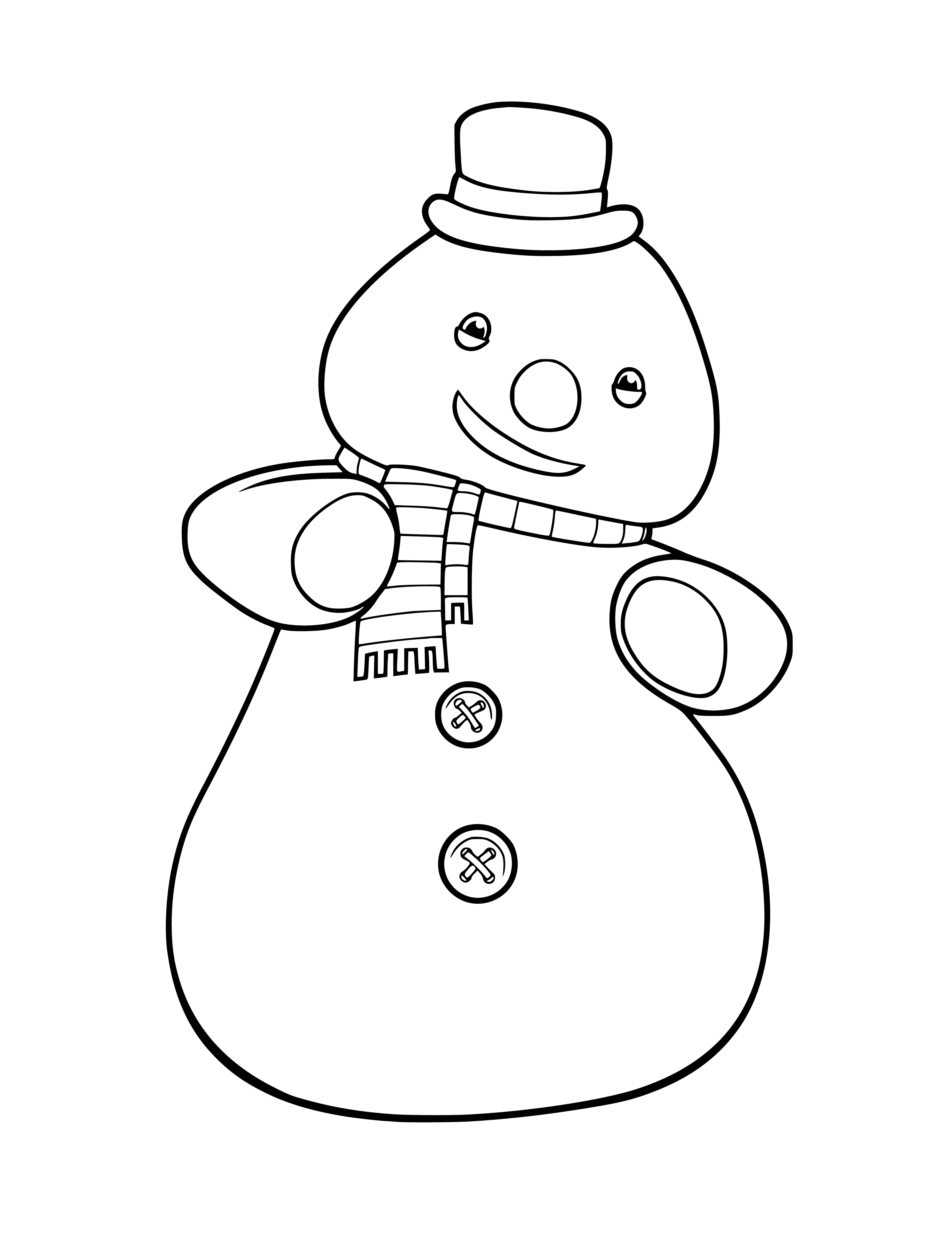 coloring page: Doc McStuffins brought a snowman to life with a blue scarf & a snowflake in his hand!