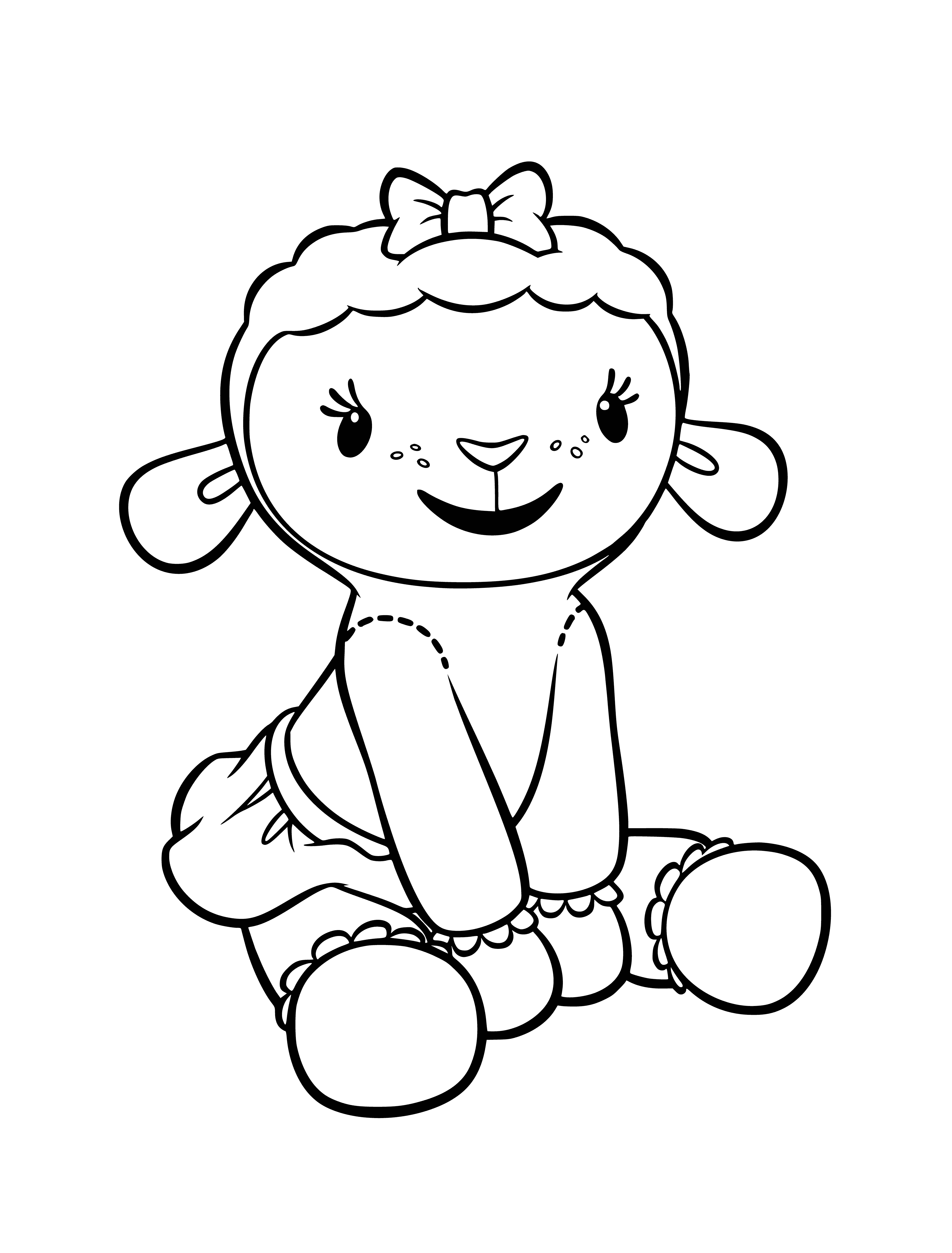 coloring page: Doc McStuffins examines Lammy the Sheep, looking at her head, body, and listening to her chest with a stethoscope. Lammy has a bandage on her head. #KidsCartoon