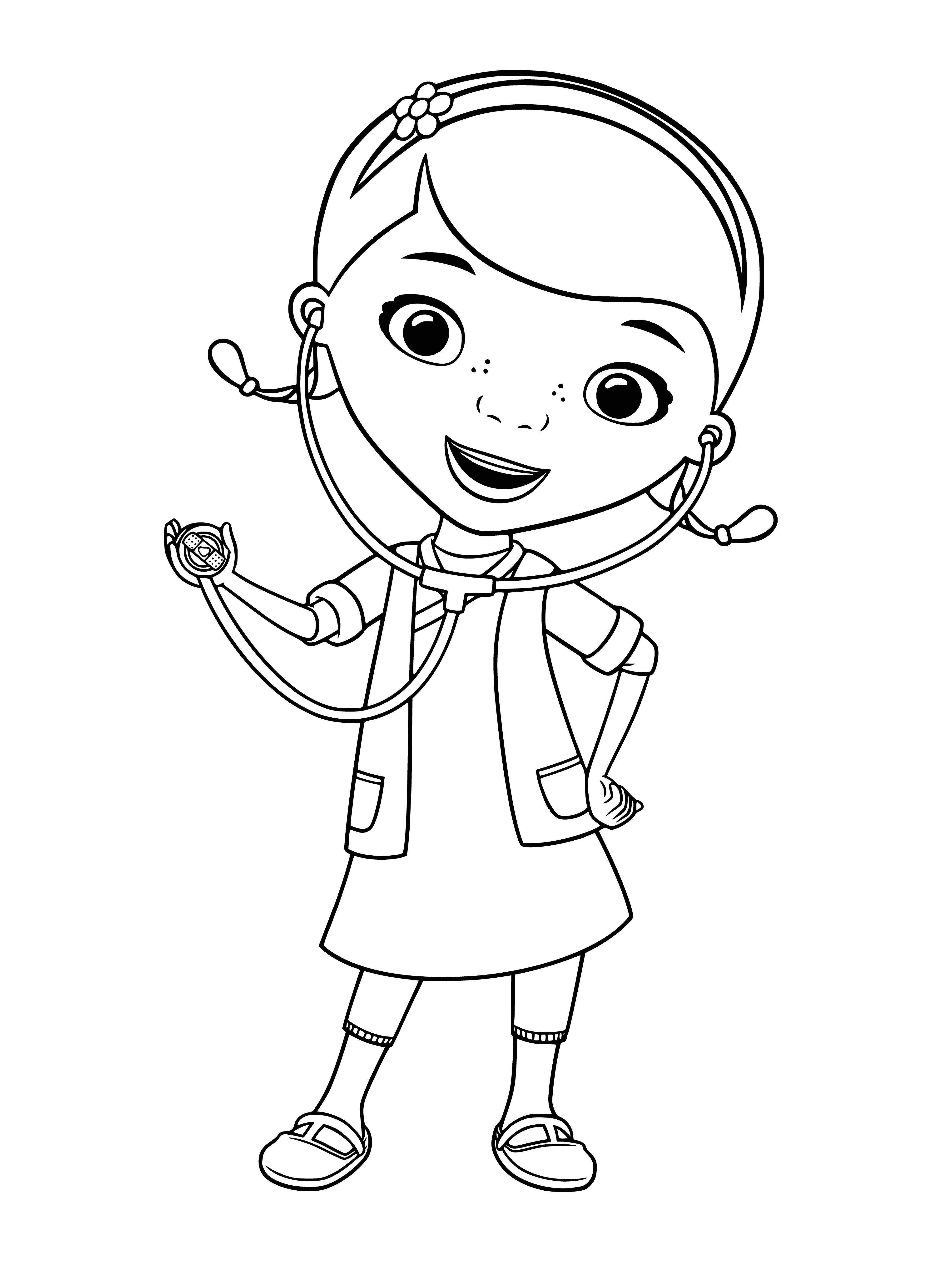 coloring page: Dr. Plusheva is a pink plush toy elephant wearing a stethoscope, lab coat, and holding a clipboard! #cutedoctor #plushielife