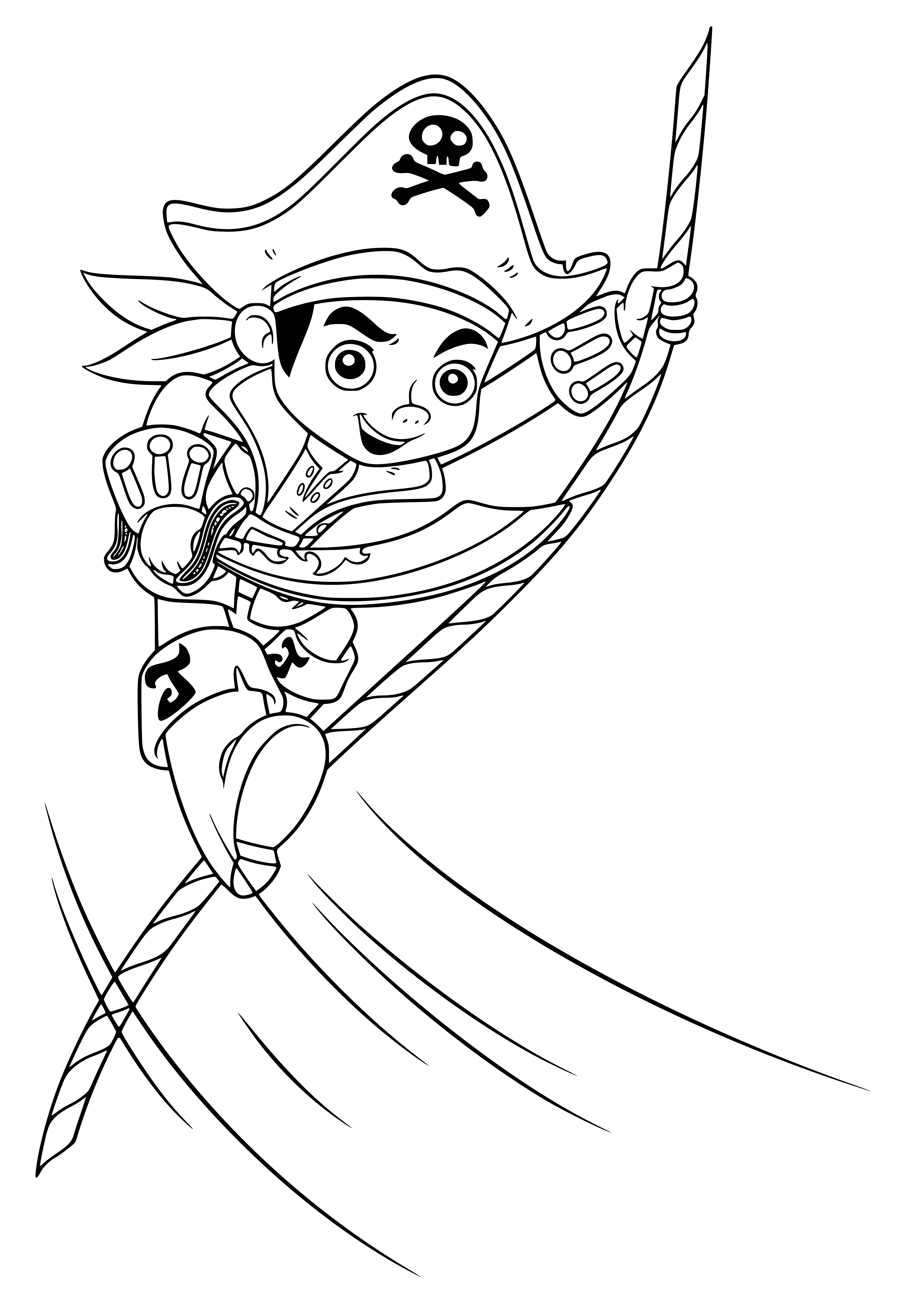 coloring page: Jake is a daring pirate who leads a brave crew in search of adventure aboard their Never Land pirate ship!
