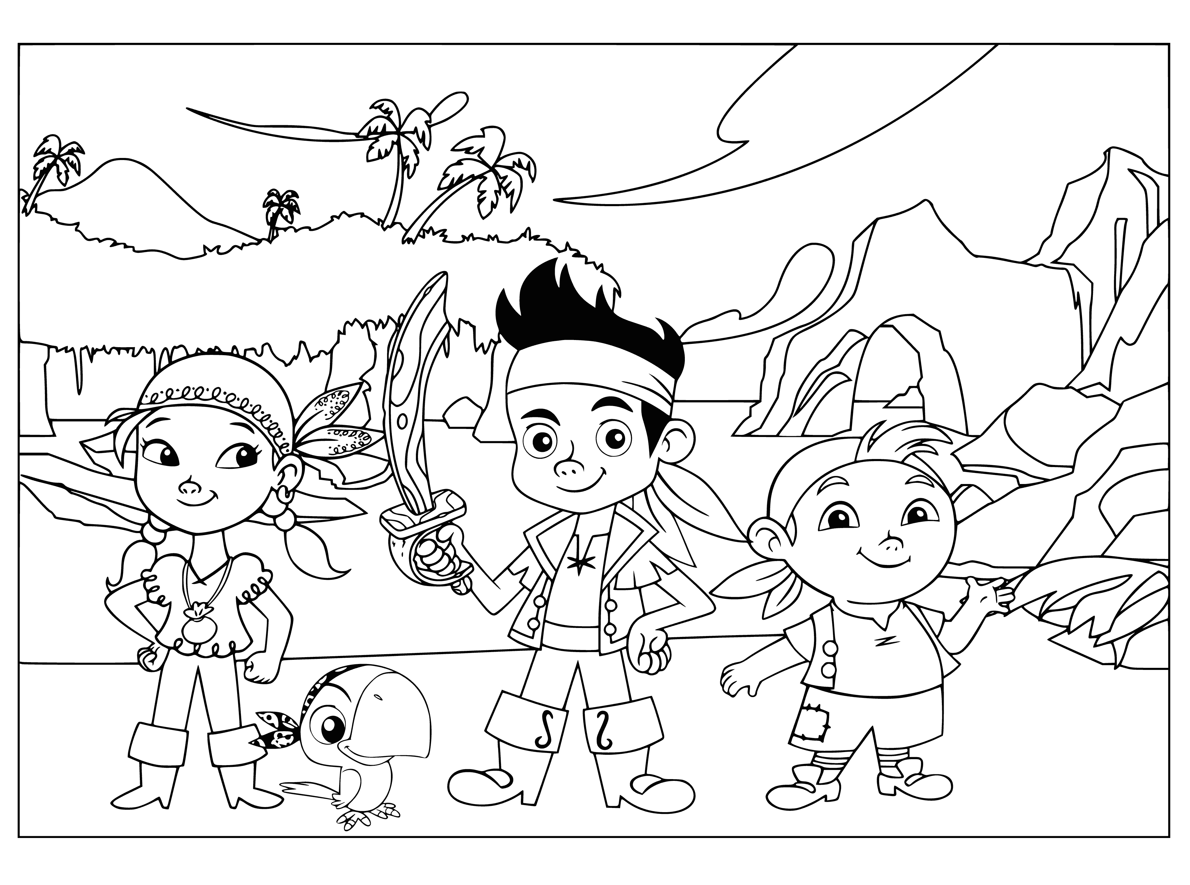coloring page: Jake and his friends are brave adventurers who love exploring new things. #jakesneverlandpirates