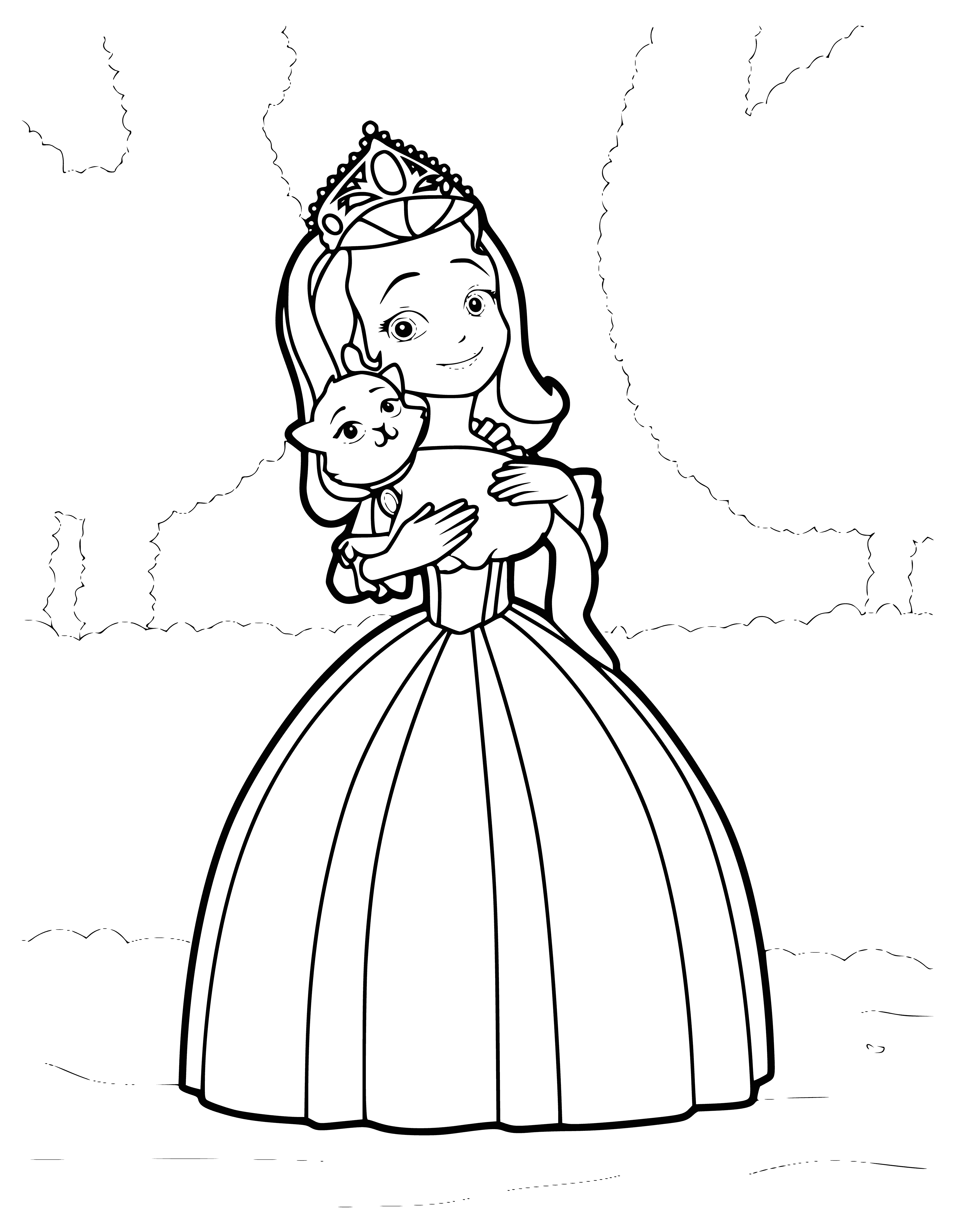 Princess Amber with a kitten coloring page