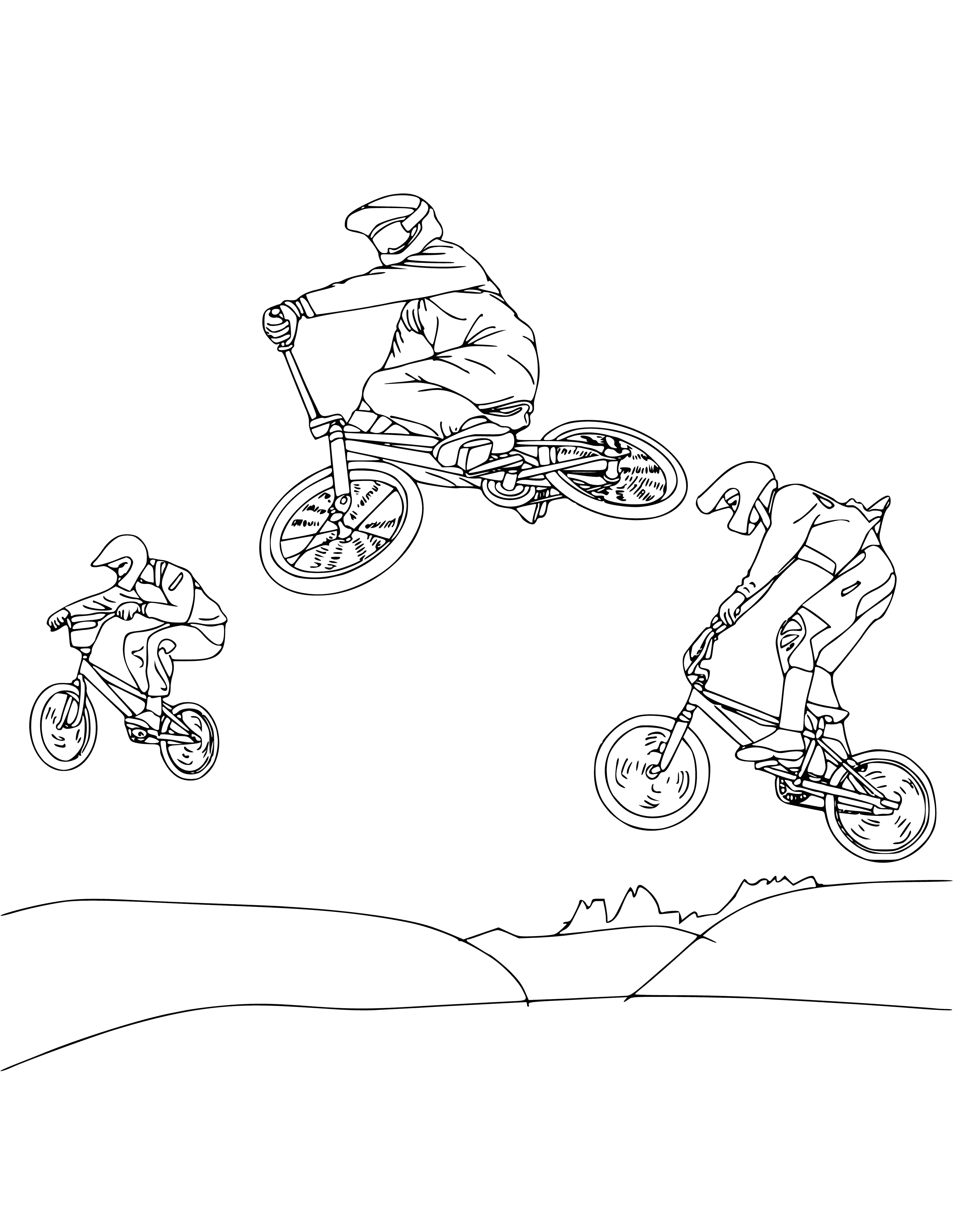 coloring page: Riding a bike in a park wearing a helmet & gloves, bike w/ higher handlebars & a backpack. #GoGreen