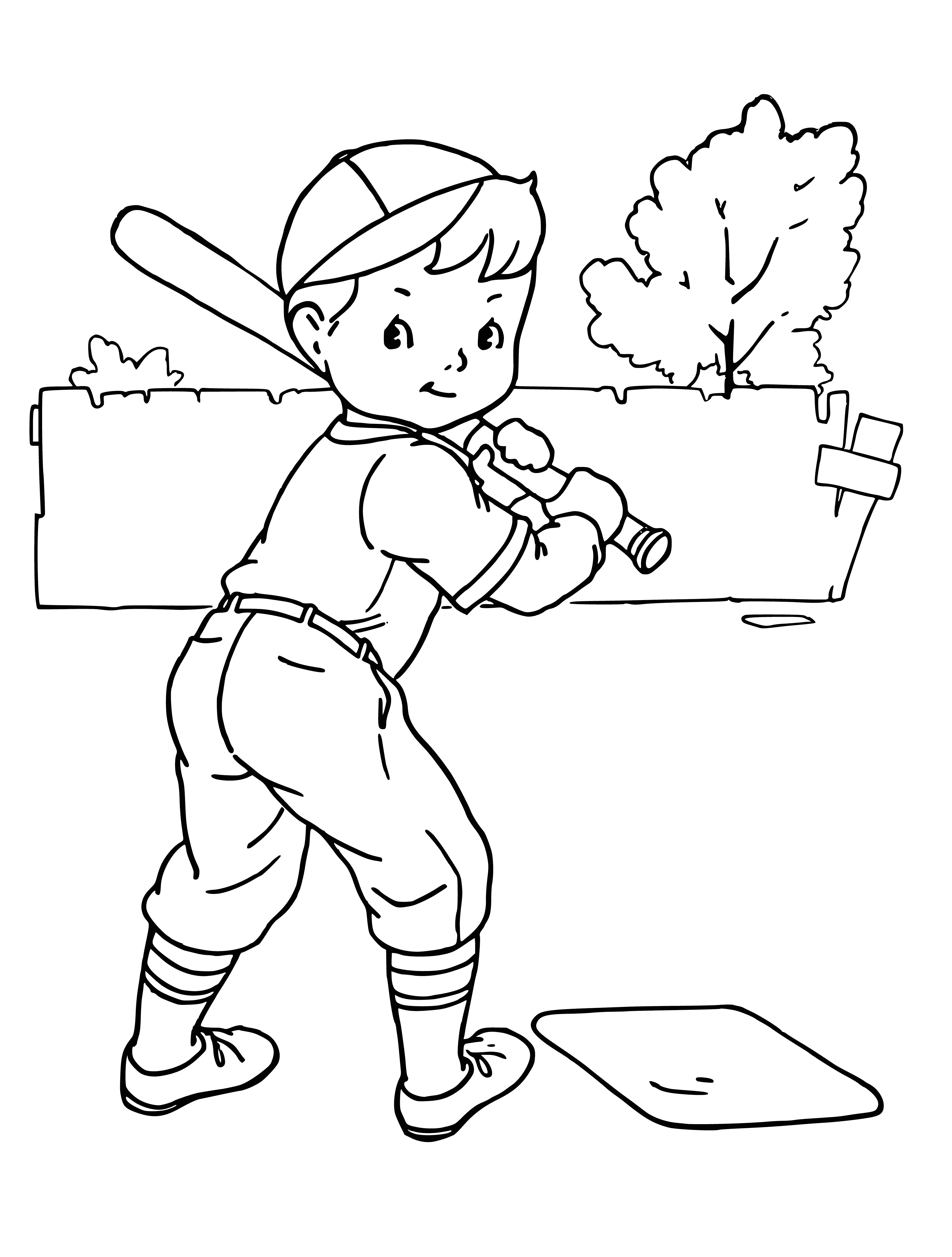 coloring page: Coloring page has baseball diamond w/ game taking place, grass, batters, outfielders, infielders & catcher behind batter. #baseball #coloring