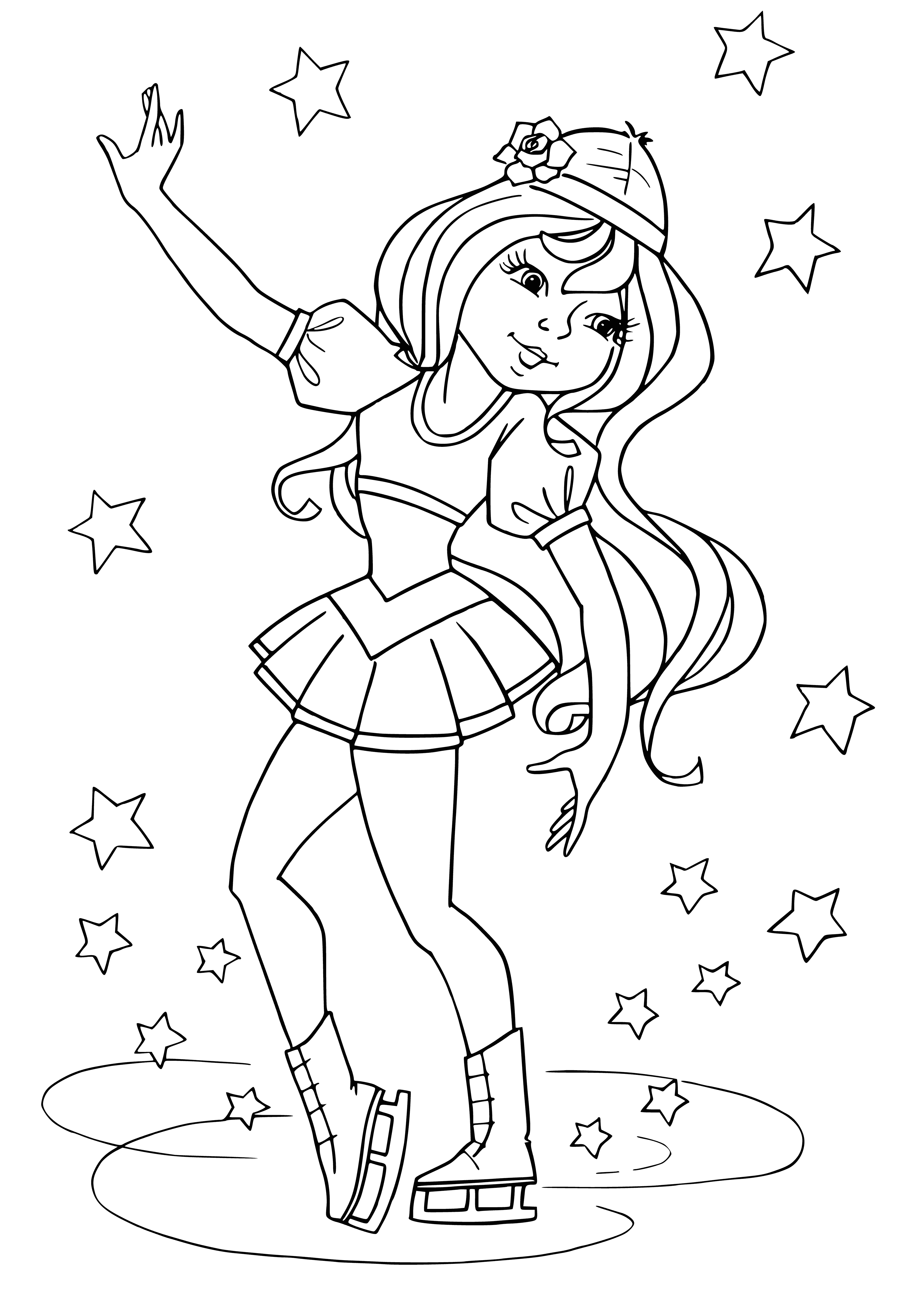 coloring page: Figure skaters combine athleticism, power, flexibility & artistry to move gracefully across the ice with complex jumps & lifts.