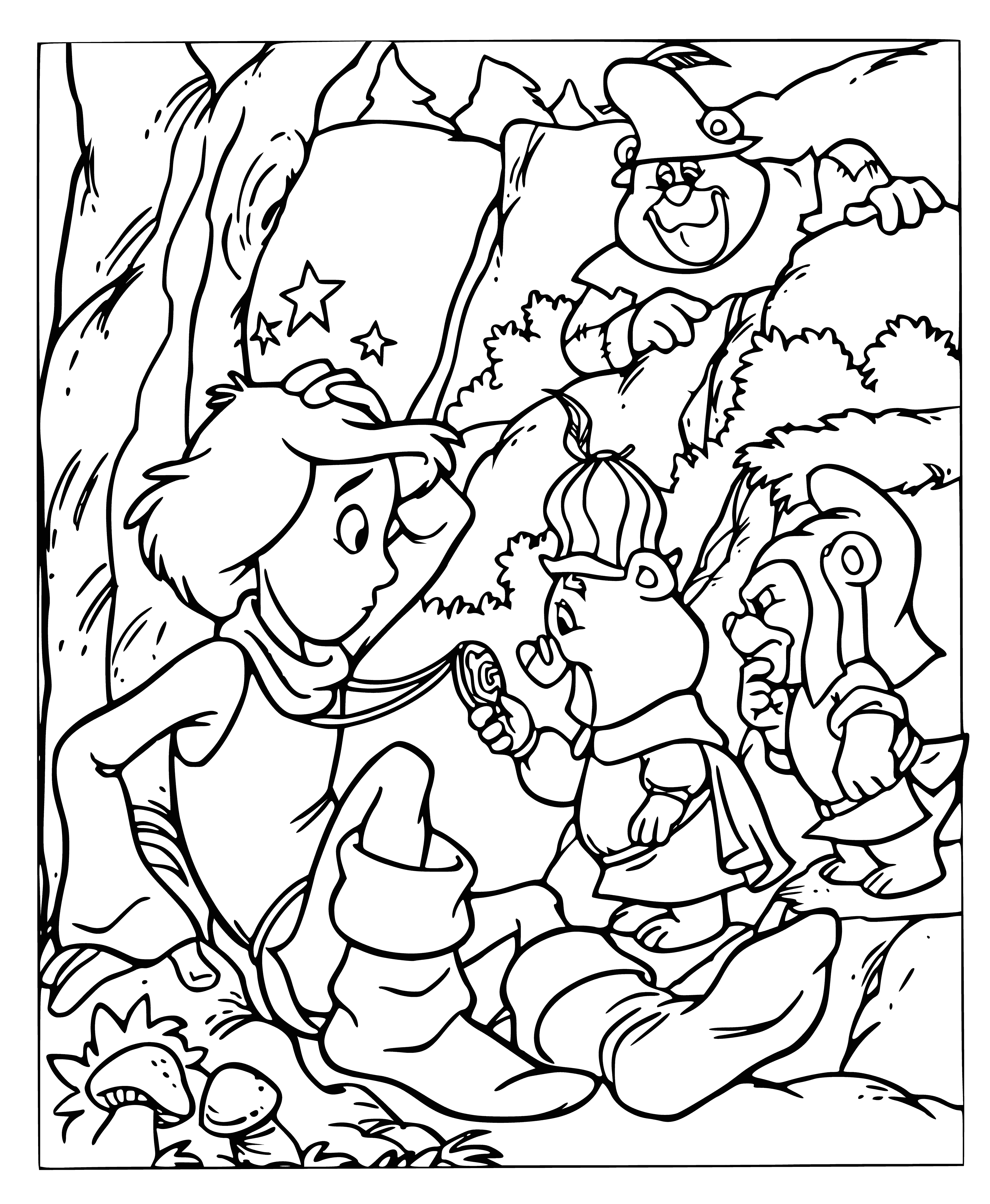coloring page: A bag of gummy bears containing various colors and sizes.