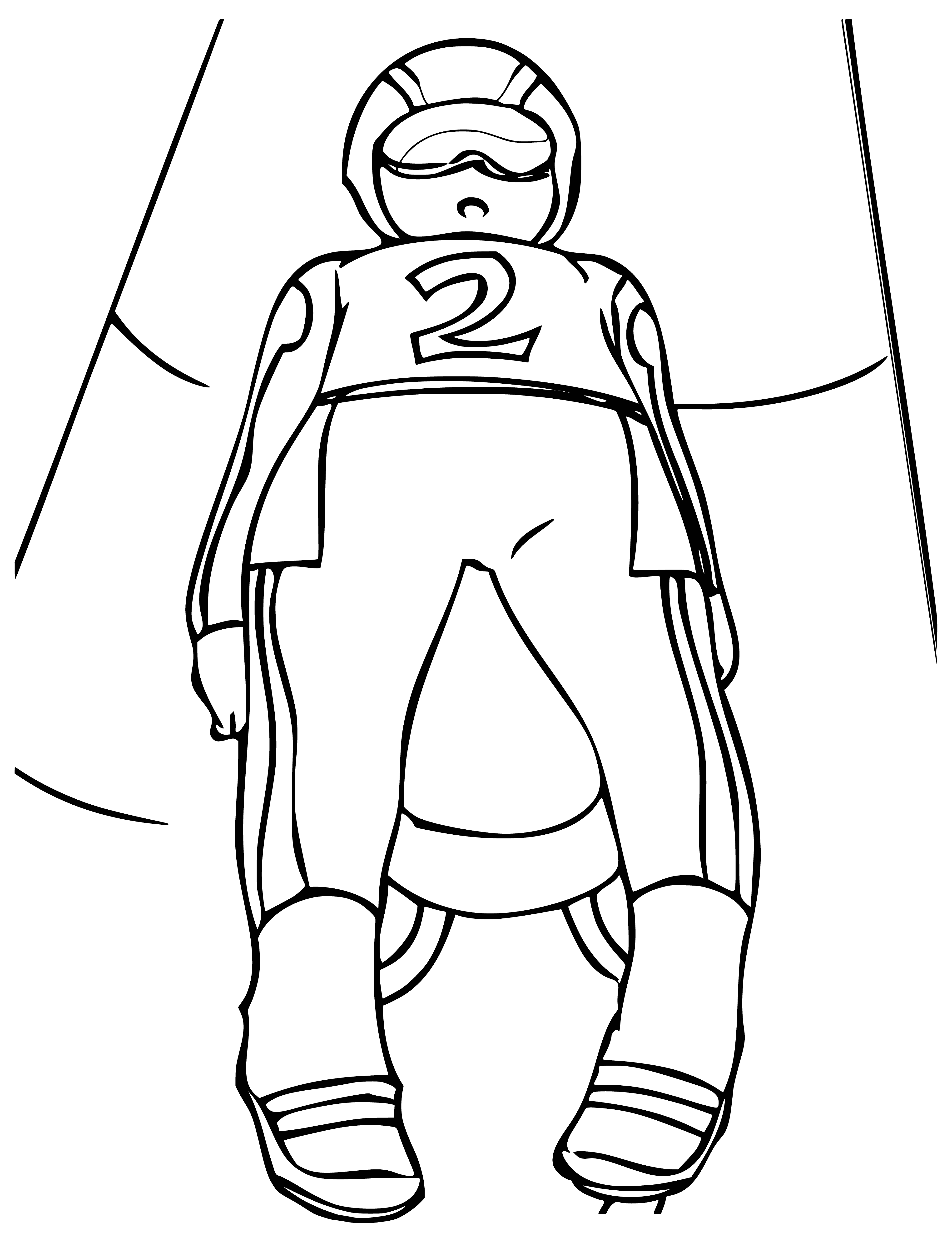 coloring page: Coloring page of luger on sled wearing helmet, gloves, boots with head raised & legs tucked.