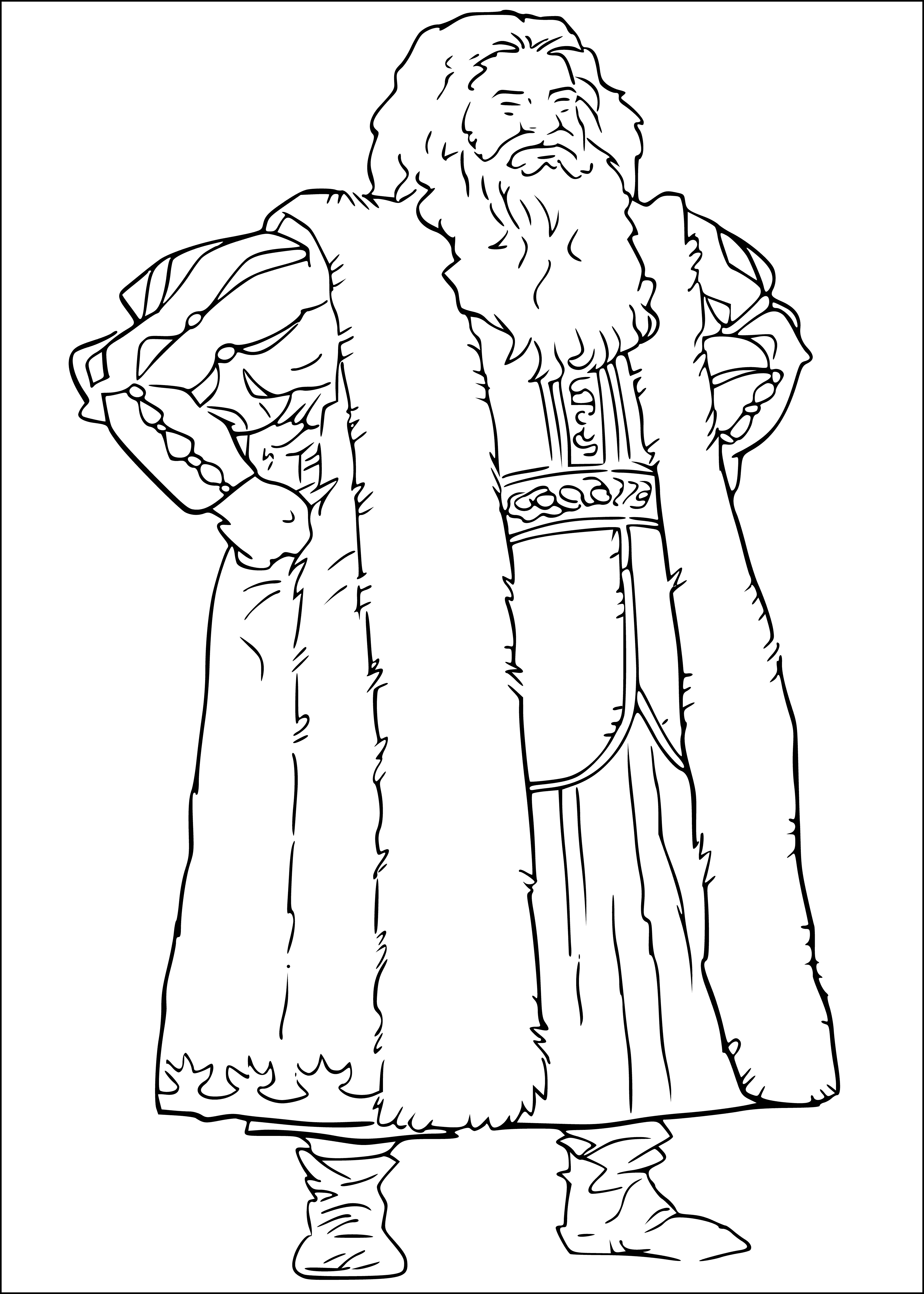 coloring page: Coloring page w/ lion, white witch, wardrobe, Santa Claus in lower left corner.