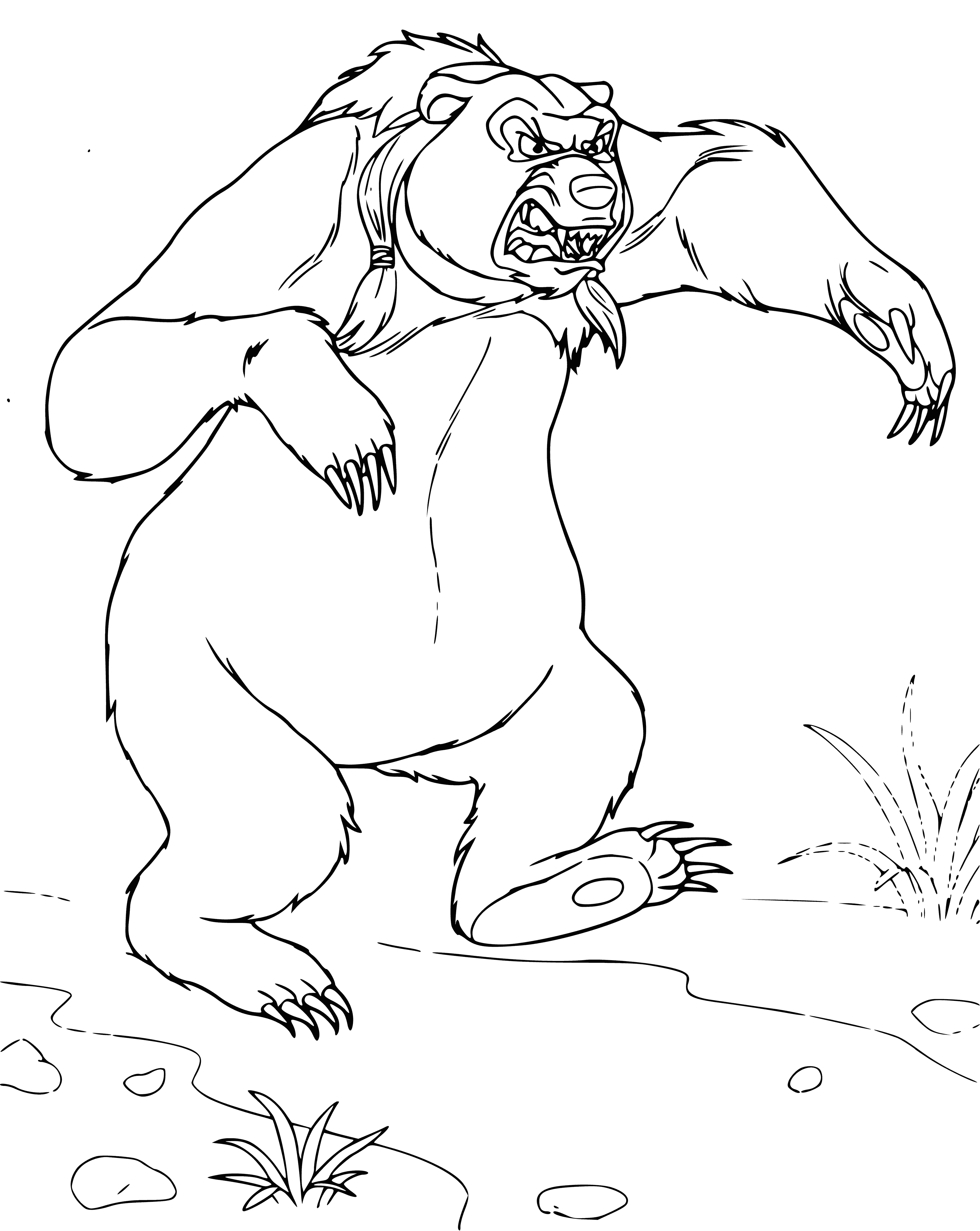 coloring page: A fearsome werewolf, Prince Vladimir - Krivzha: Sharp teeth, bright red eyes, wild hair, fur-covered body, powerful limbs. Capable of tearing prey apart with bare hands.