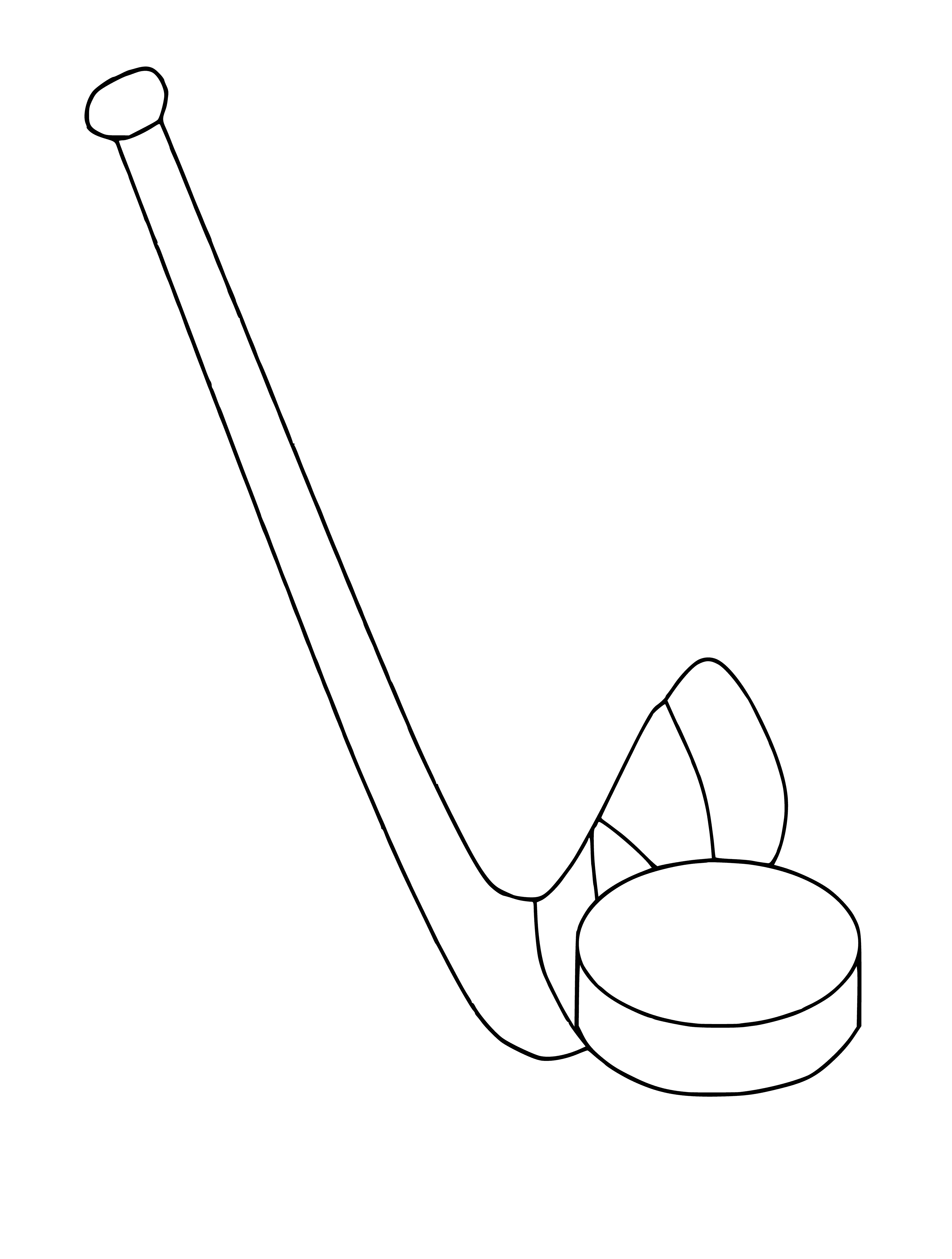 coloring page: Players use a wooden/composite/metal stick to hit a round, black rubber puck in hockey.