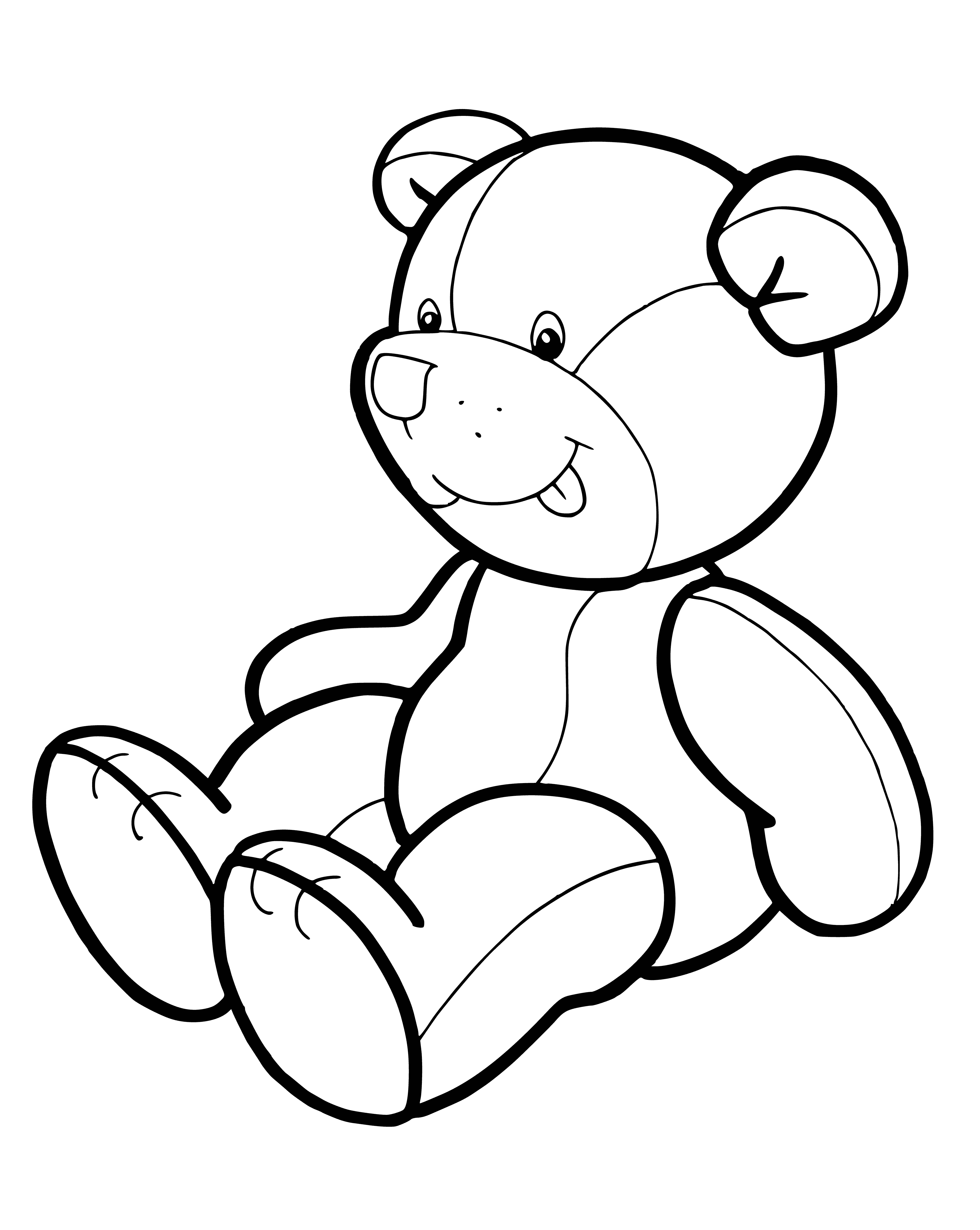 coloring page: Small, brown Teddy bear has big black eyes, small black nose, brown and black ears, two paws.