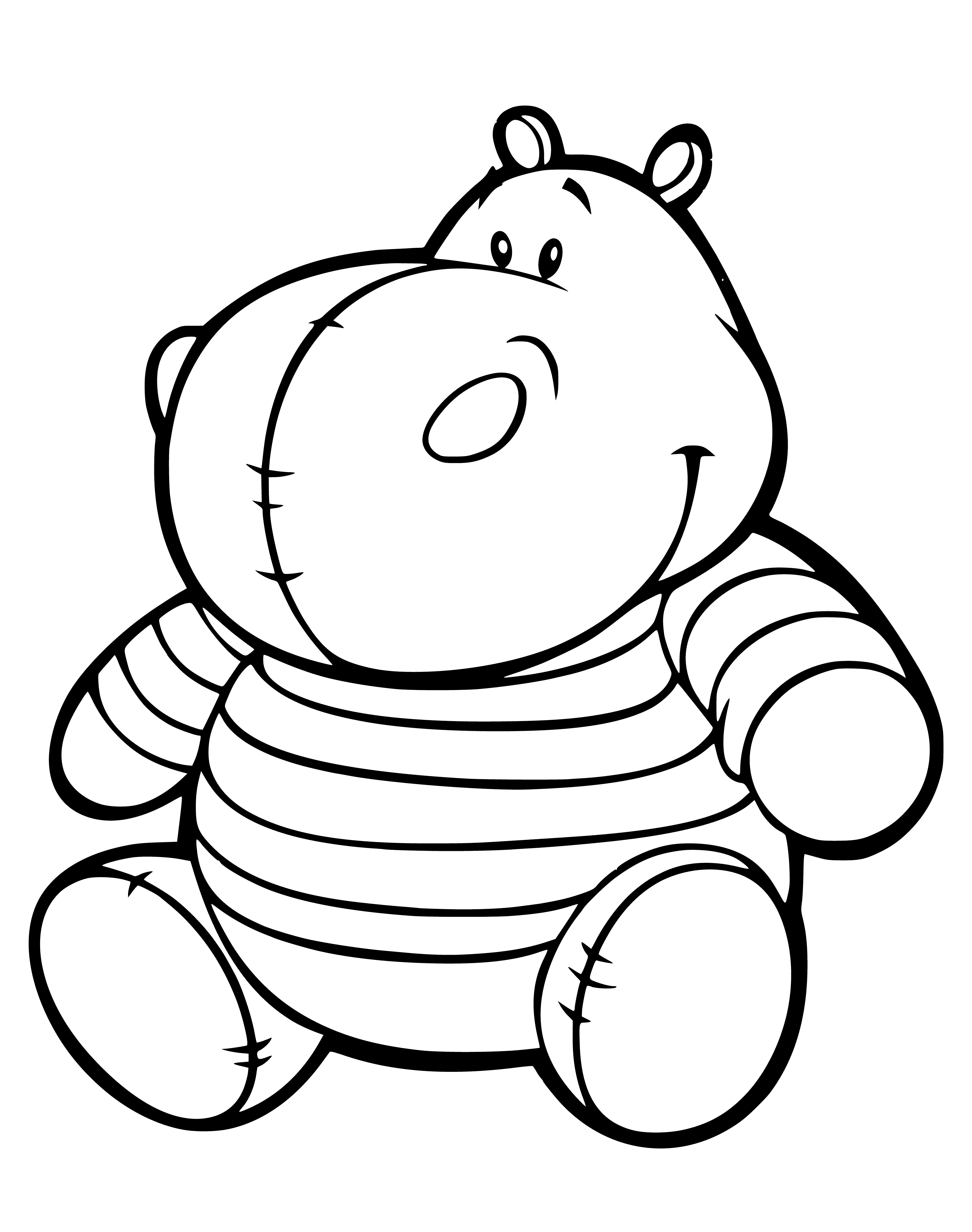coloring page: Cuddly hippo toy perfect for hugs; sure to be any kid's favorite! Soft, plush material perfect for snuggling.