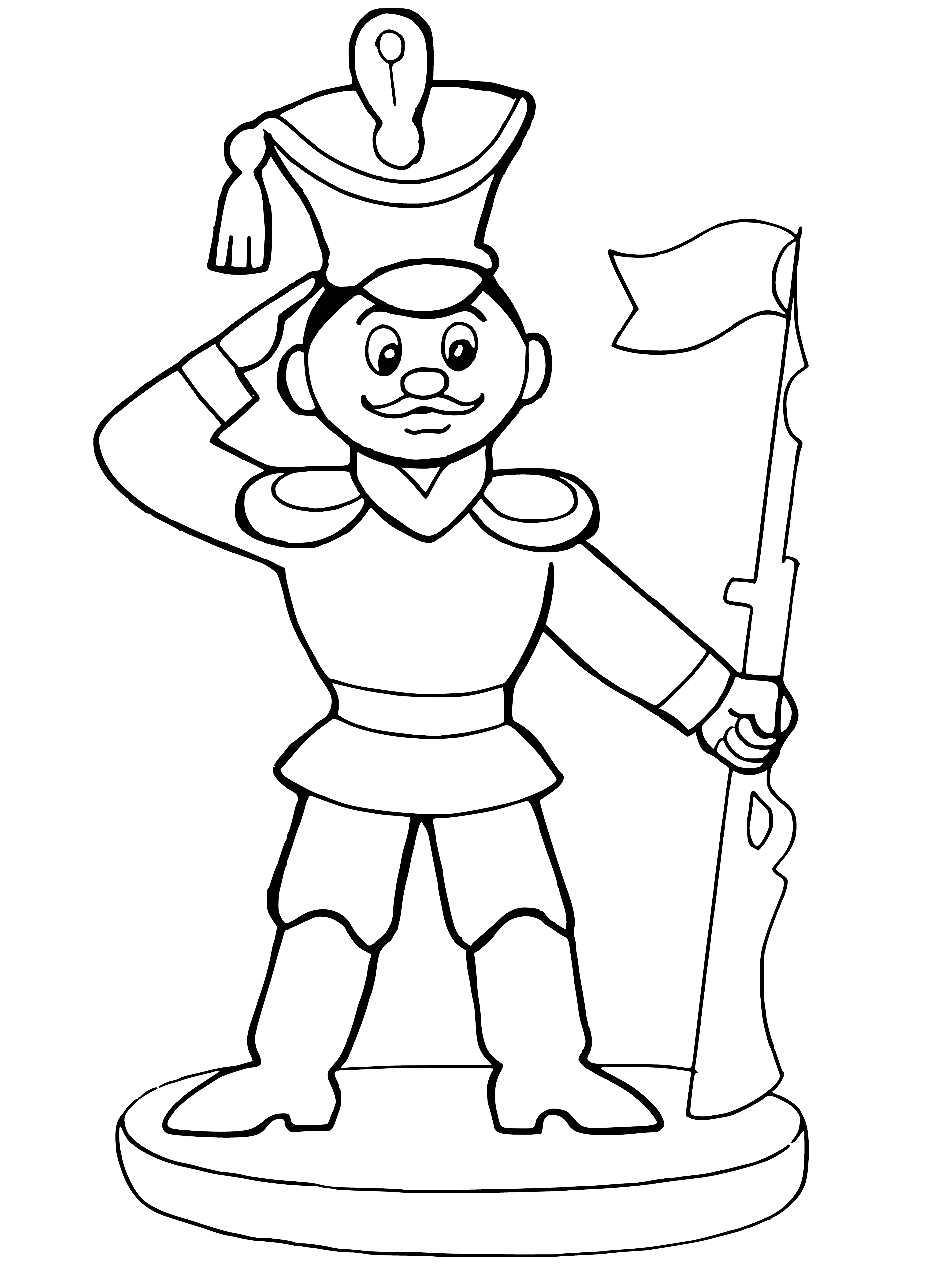 coloring page: #140char:Two toy soldiers in different uniforms holding guns stand facing the viewer in a coloring page.