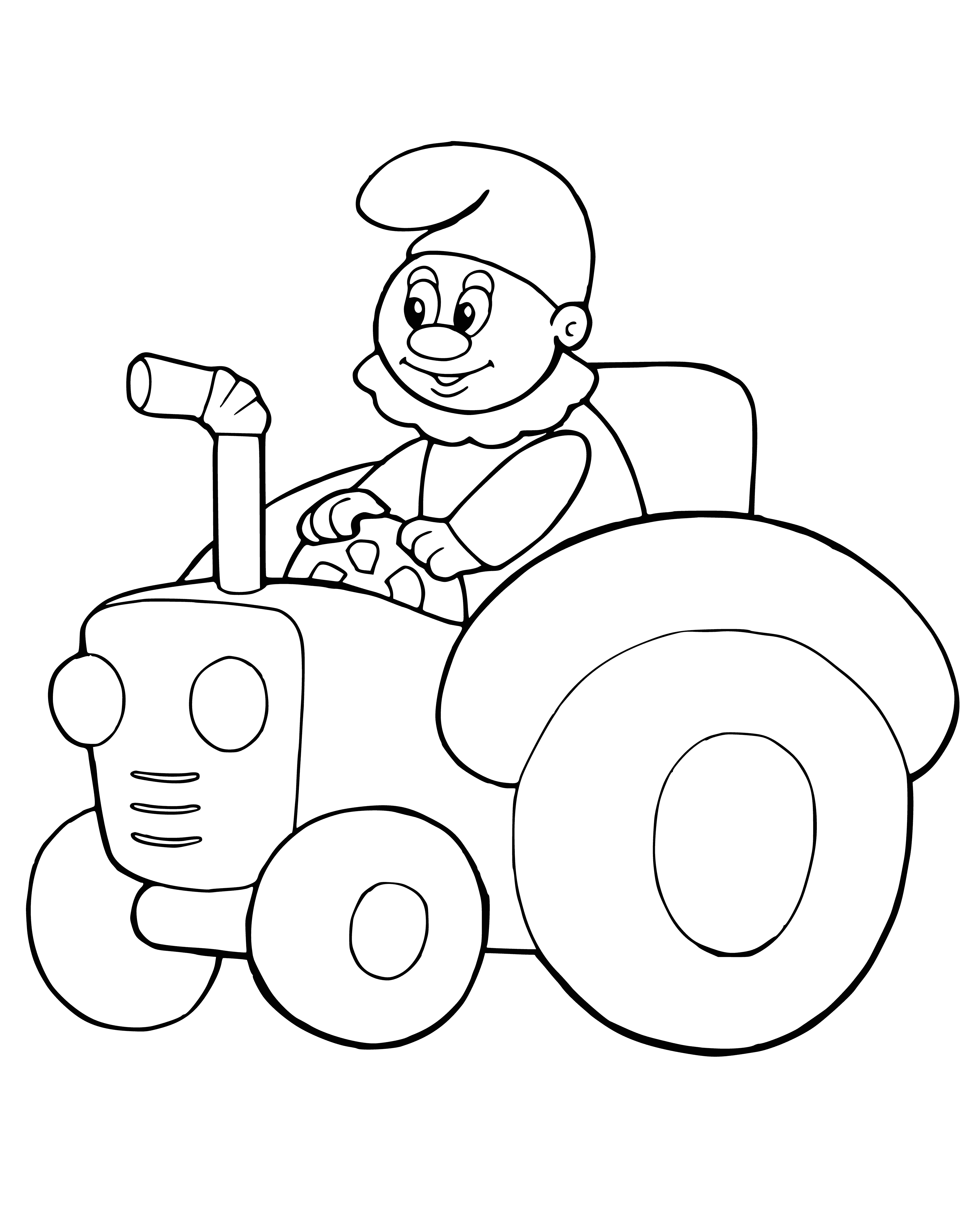 coloring page: This blue toy tractor has a yellow cab, grey bucket, and black tires. #toytractor