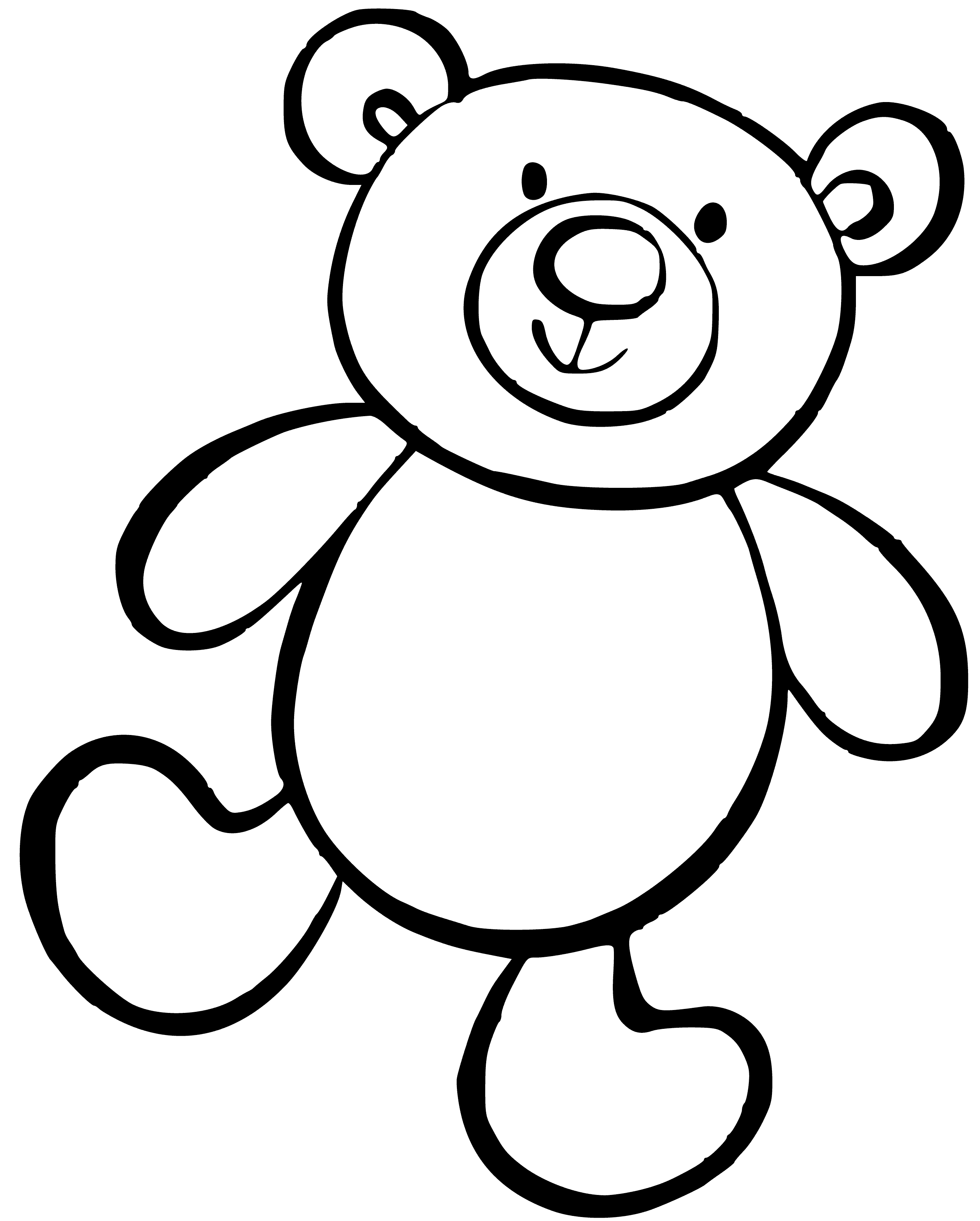 coloring page: Adorable brown teddy bear sleeps on a bed of grass, arms and legs outstretched, mouth open and eyes closed.