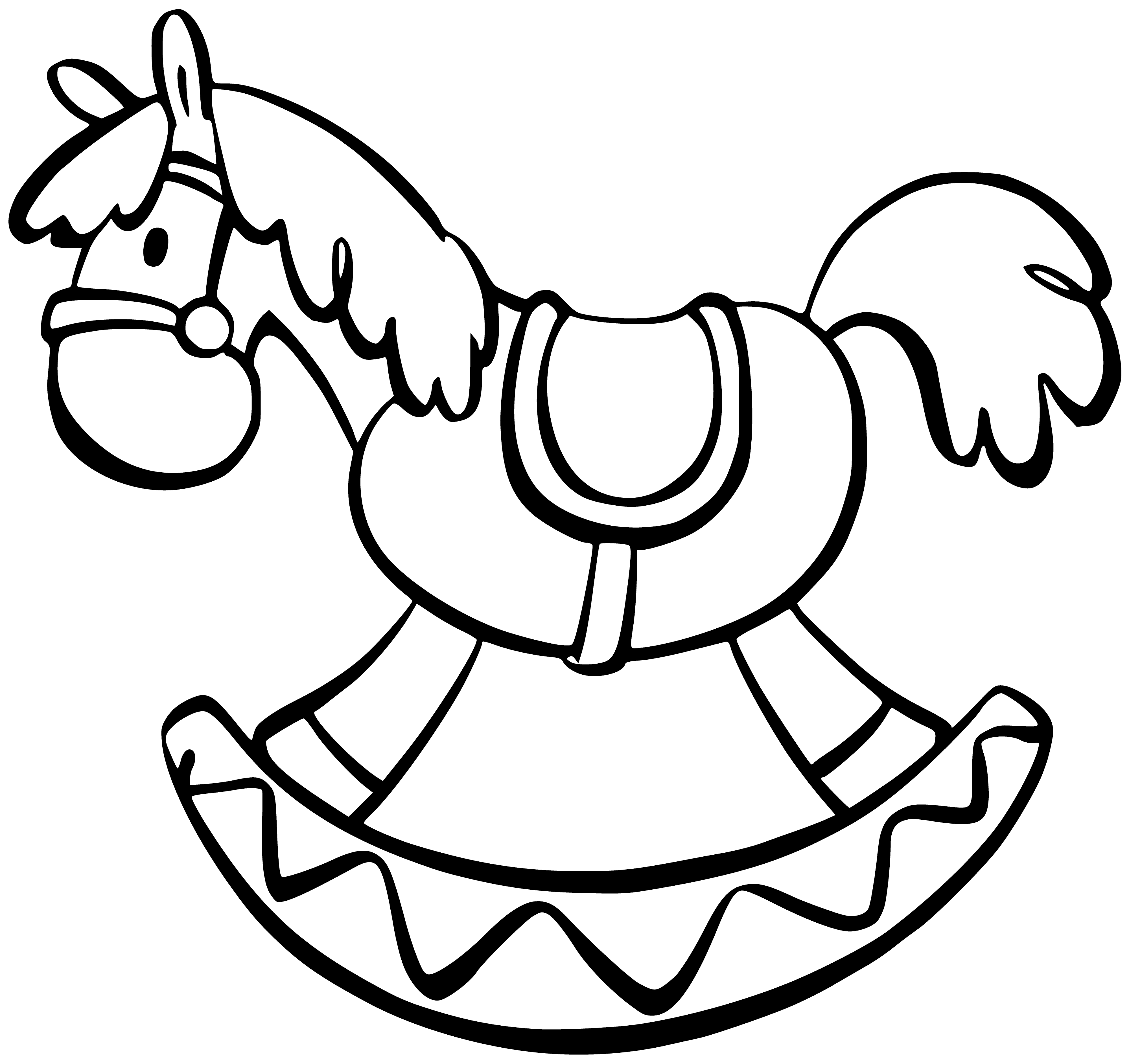 coloring page: Kids love playing with toy horses - plastic, brown, standing on all fours, with a yarn mane & white star on its head.