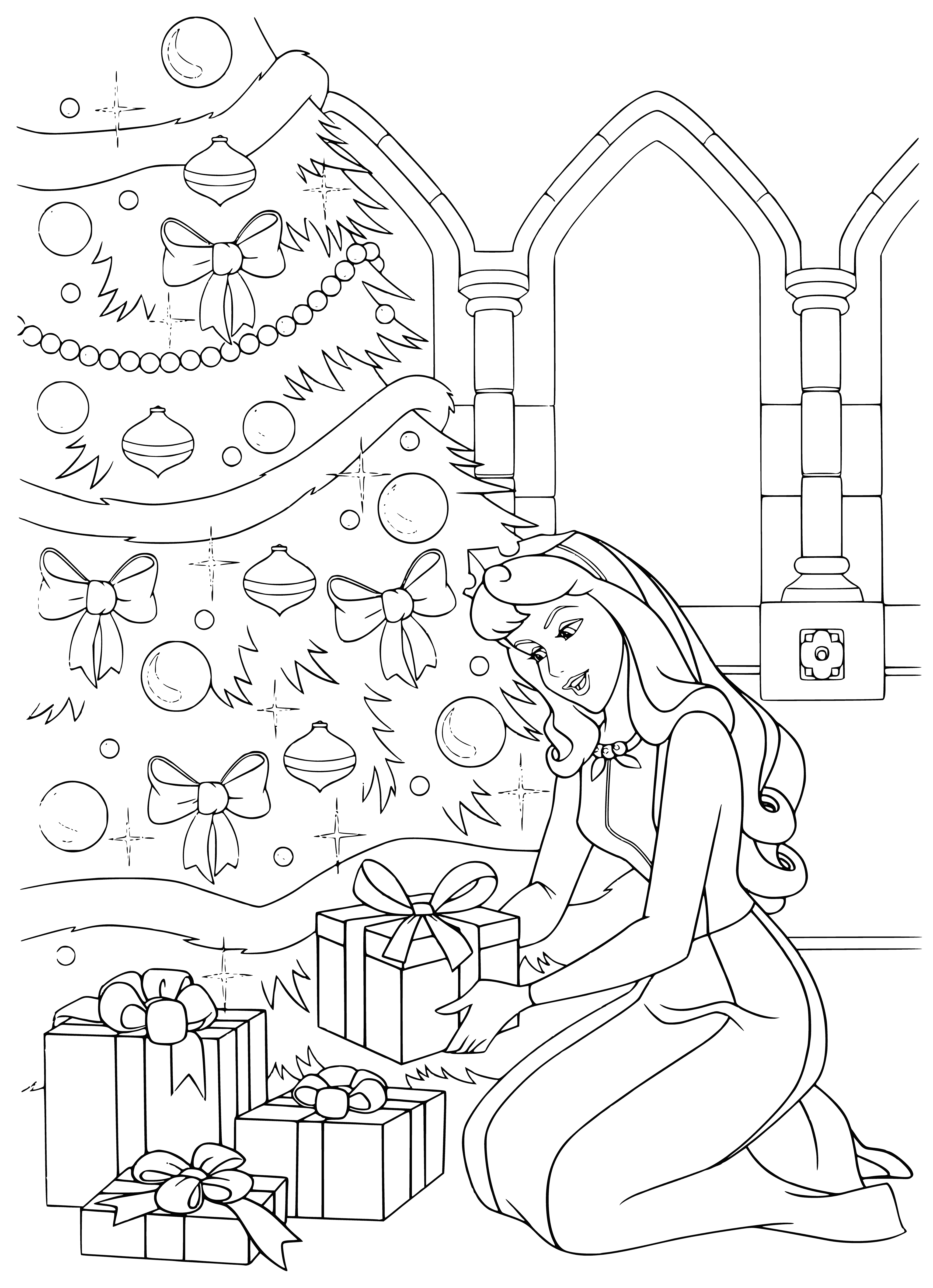 Gifts under the tree coloring page