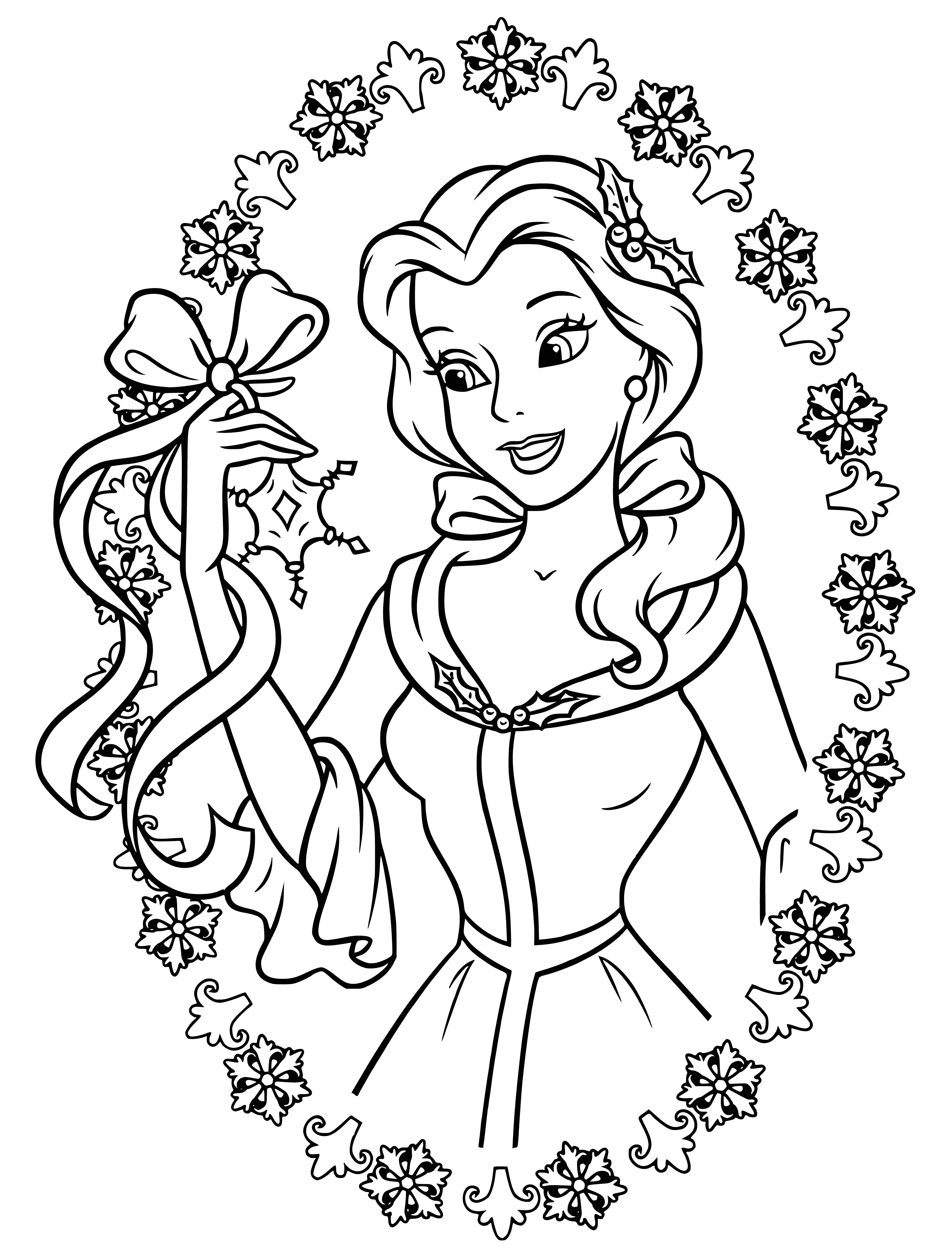 Belle with a snowflake coloring page